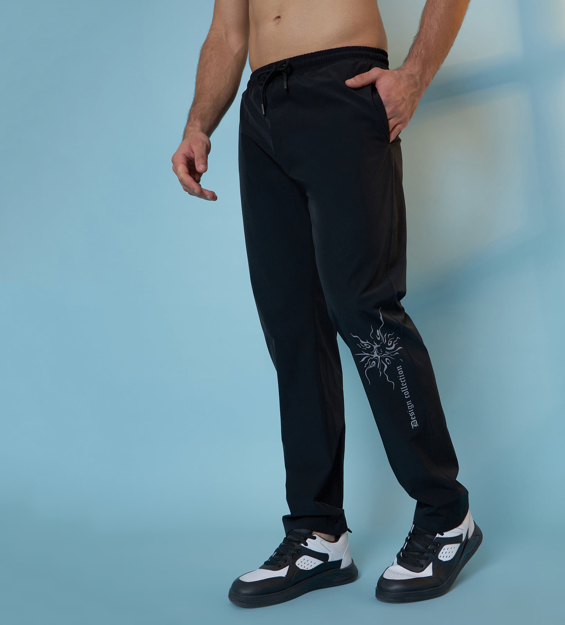Black Reflective Glow Trackpant For Men