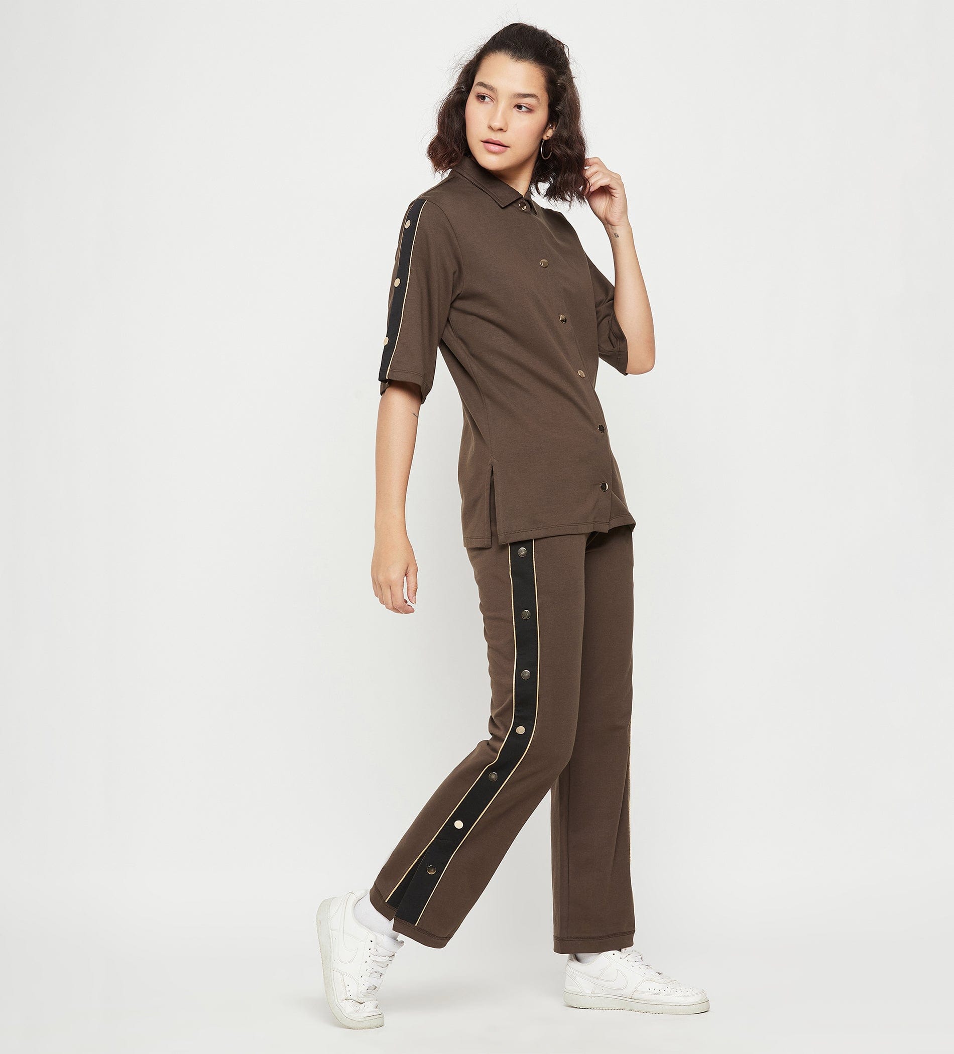Co-ords Co-Ords Brown Front Open Co-Ord Set for Women