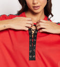 Dresses T Dress Red Eyelets Lace-Up Relaxed Dress for Women