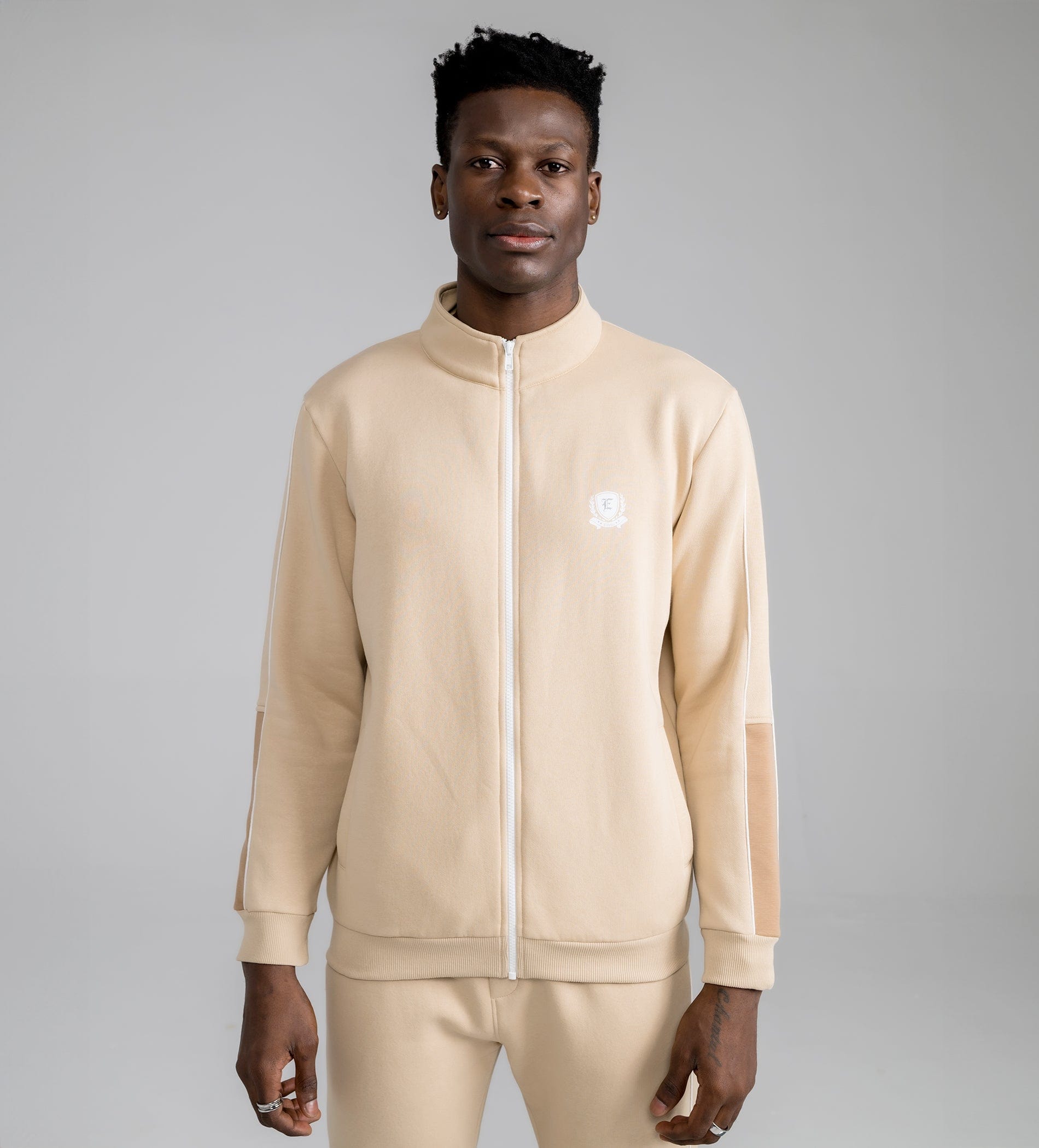 Beige zip up sale