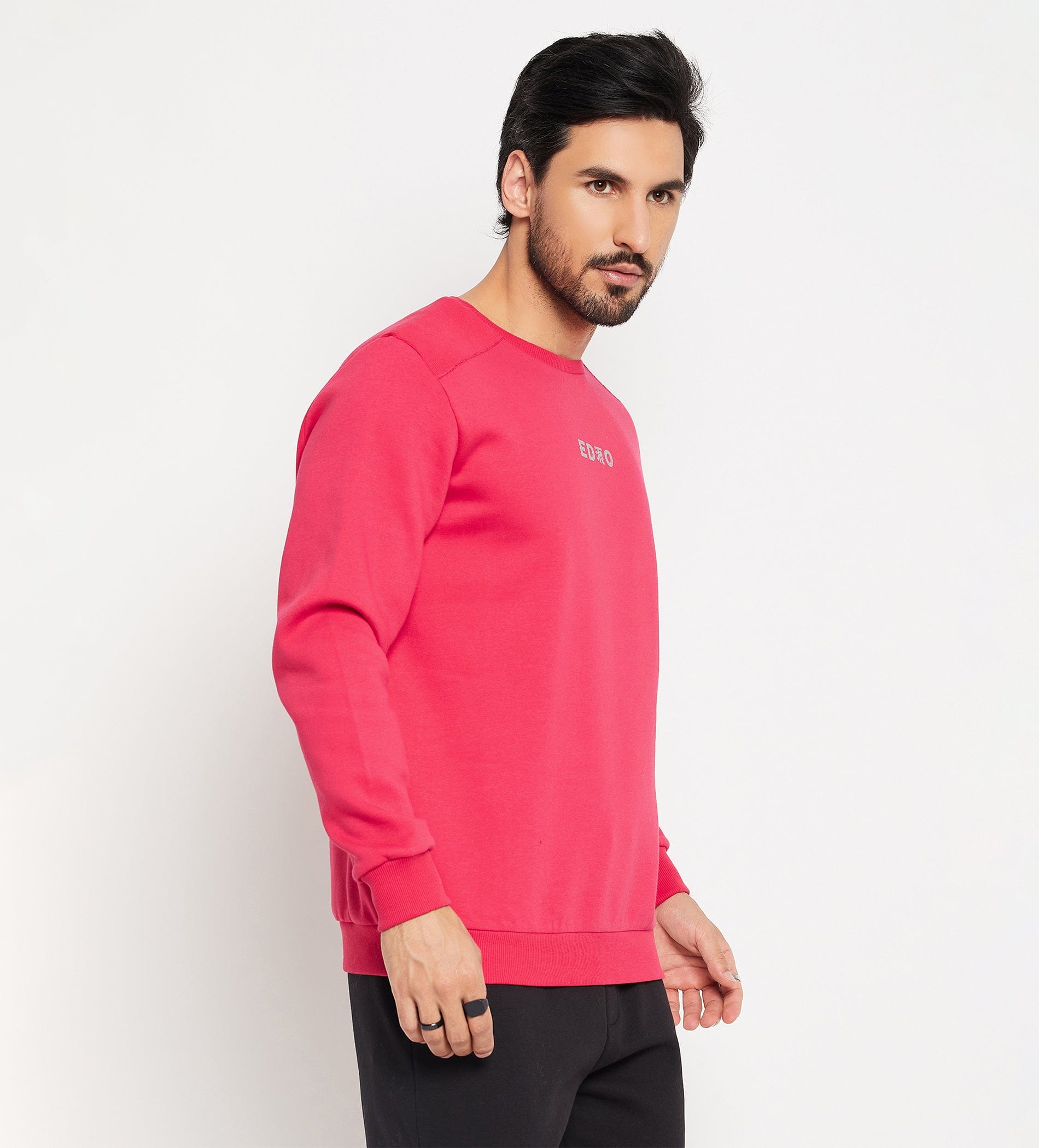 Sweatshirts Solid Sweatshirts Pink Ribbed Shoulder Sweatshirt for Men
