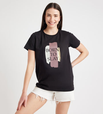 T-Shirts T-Shirt Black Shimmer Cotton Tee