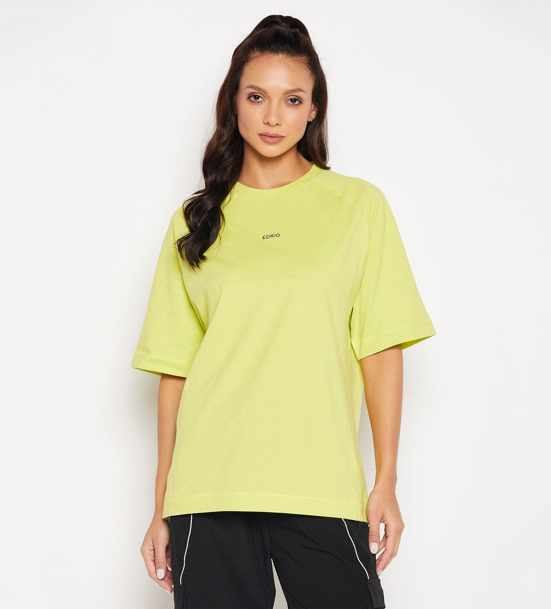 T-shirts T-Shirt Neon Green Raglan Sleeve Solid Oversized T-Shirt for Women