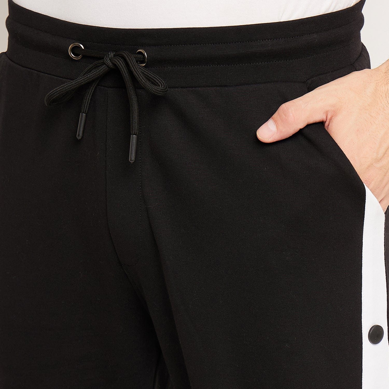 Track Pants Drawstring Trackpants Black Snap Button Track Pants for Men