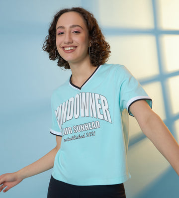 Blue Sundowner Print T-Shirt For Womens