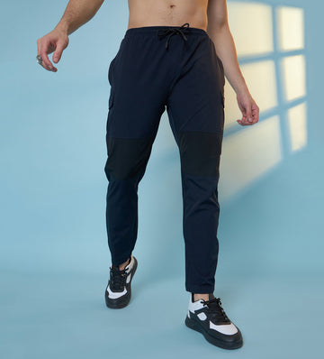 Navy Command Contrast Panel Cargo Trackpants For Men