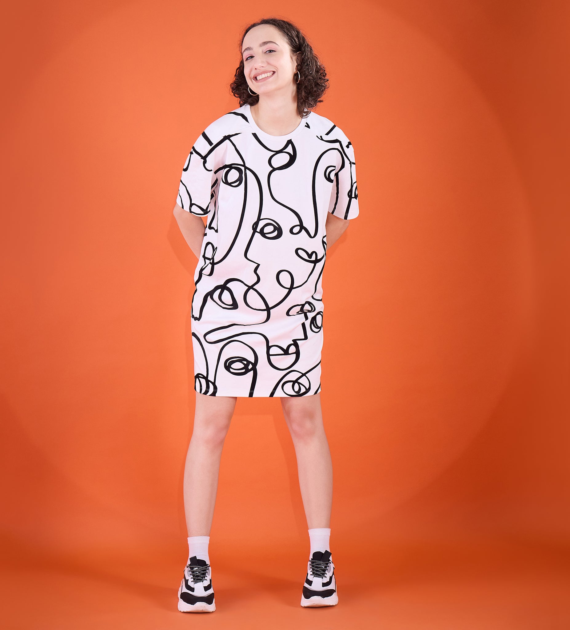 Artistic Flock Print Oversize Tshirt Dress