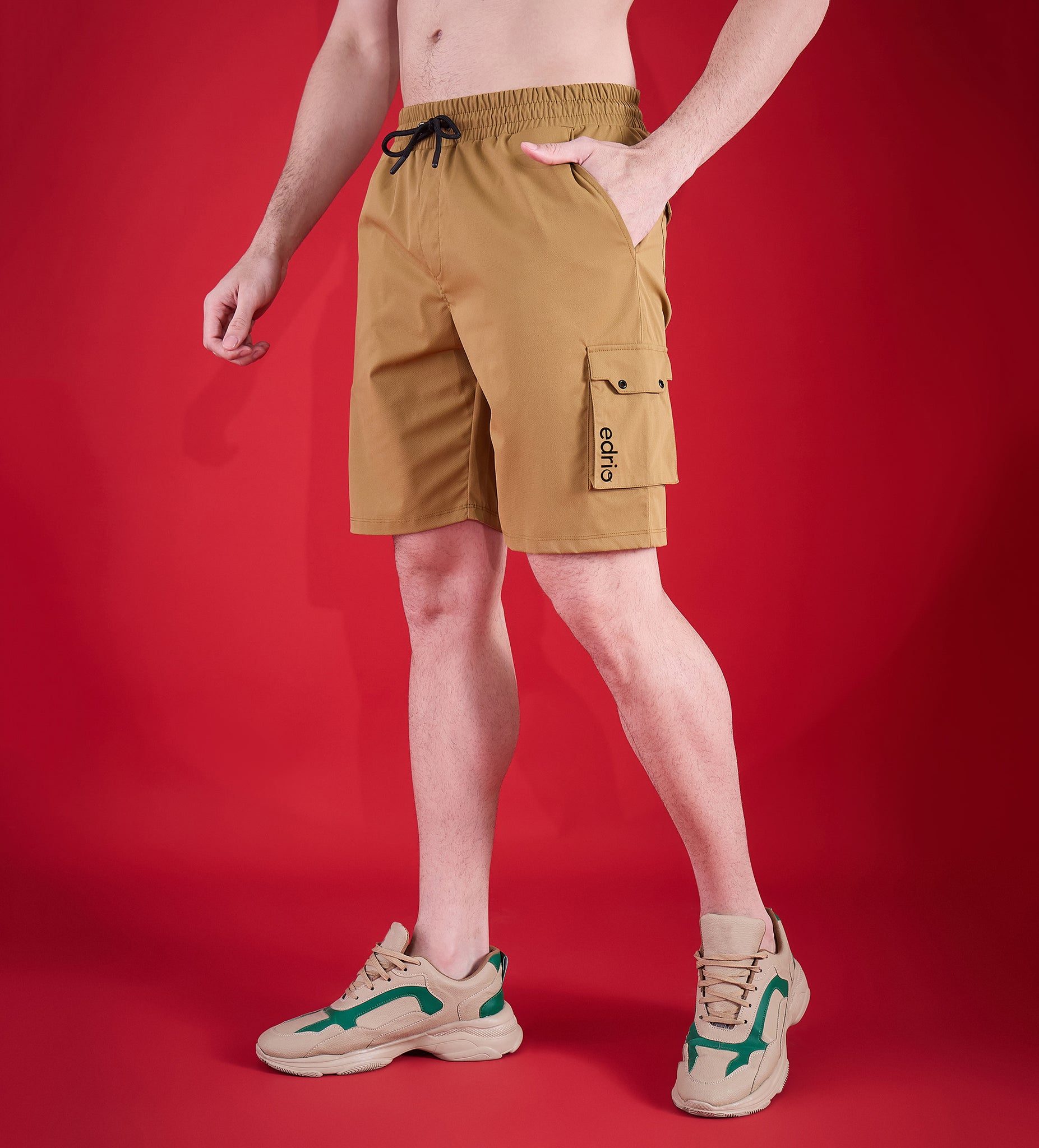 Brown Twill Cargo Shorts For Men