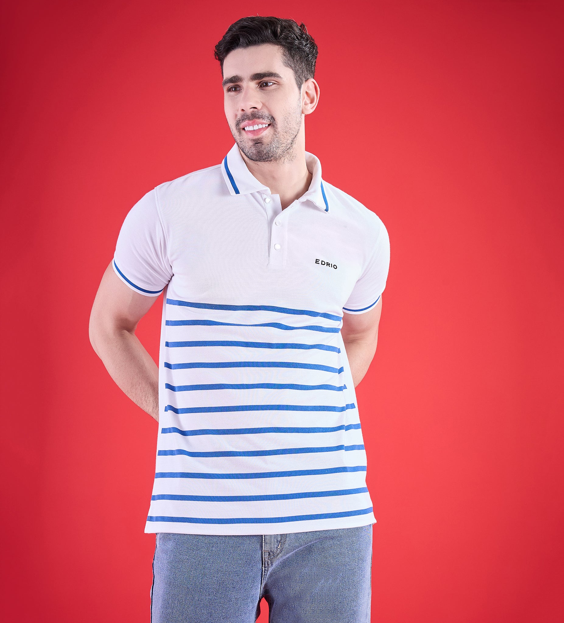 White and Blue Striper Polo T-shirt For Men
