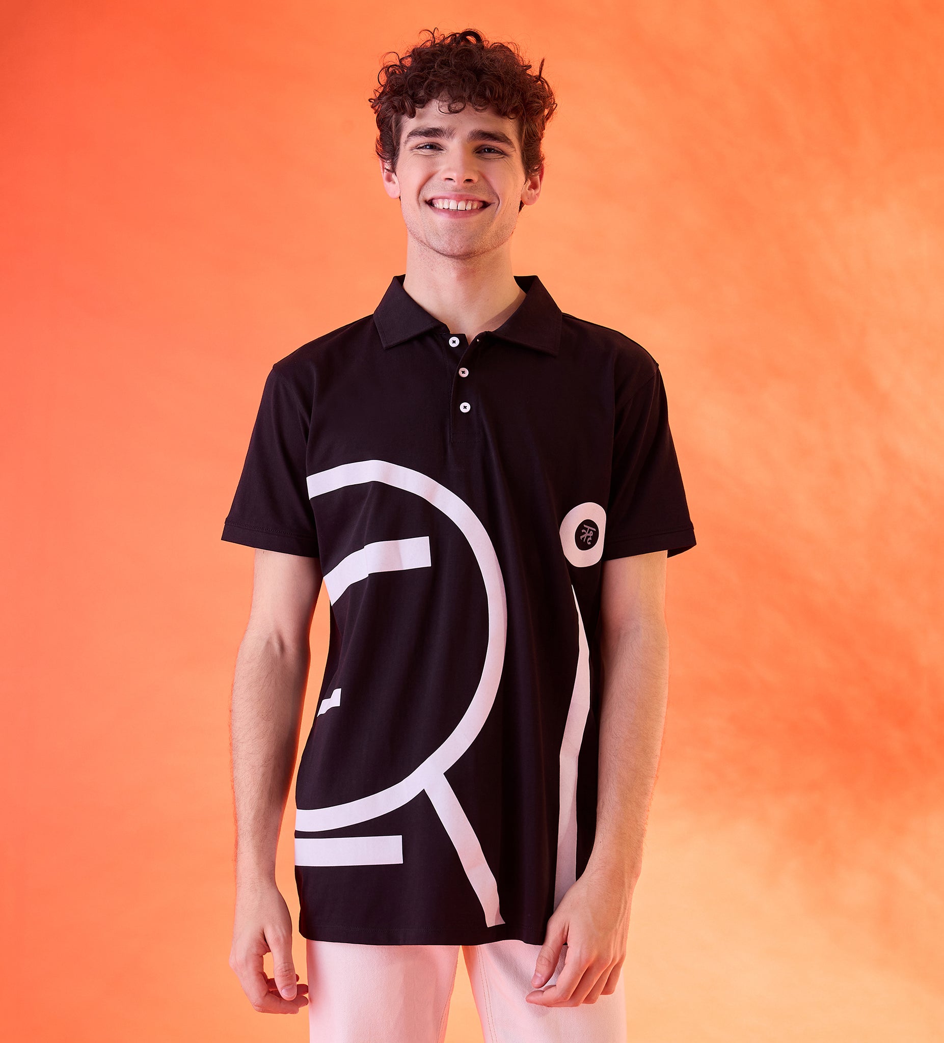 Black Abstract Edrio Polo T-shirt For Men