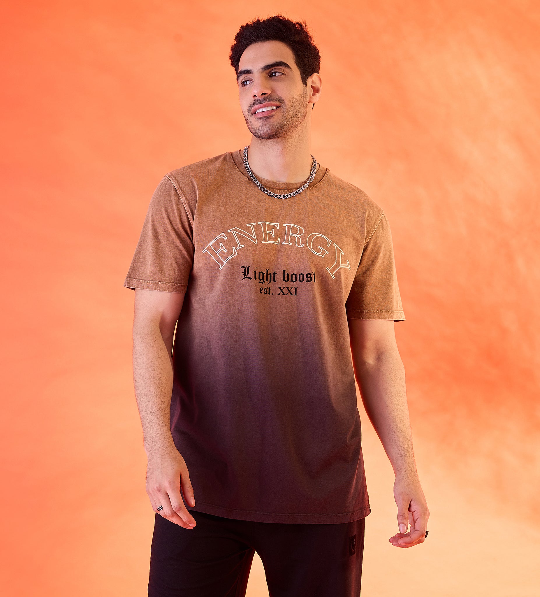 Brown Earth Tones Gradient Text T-shirt For Men