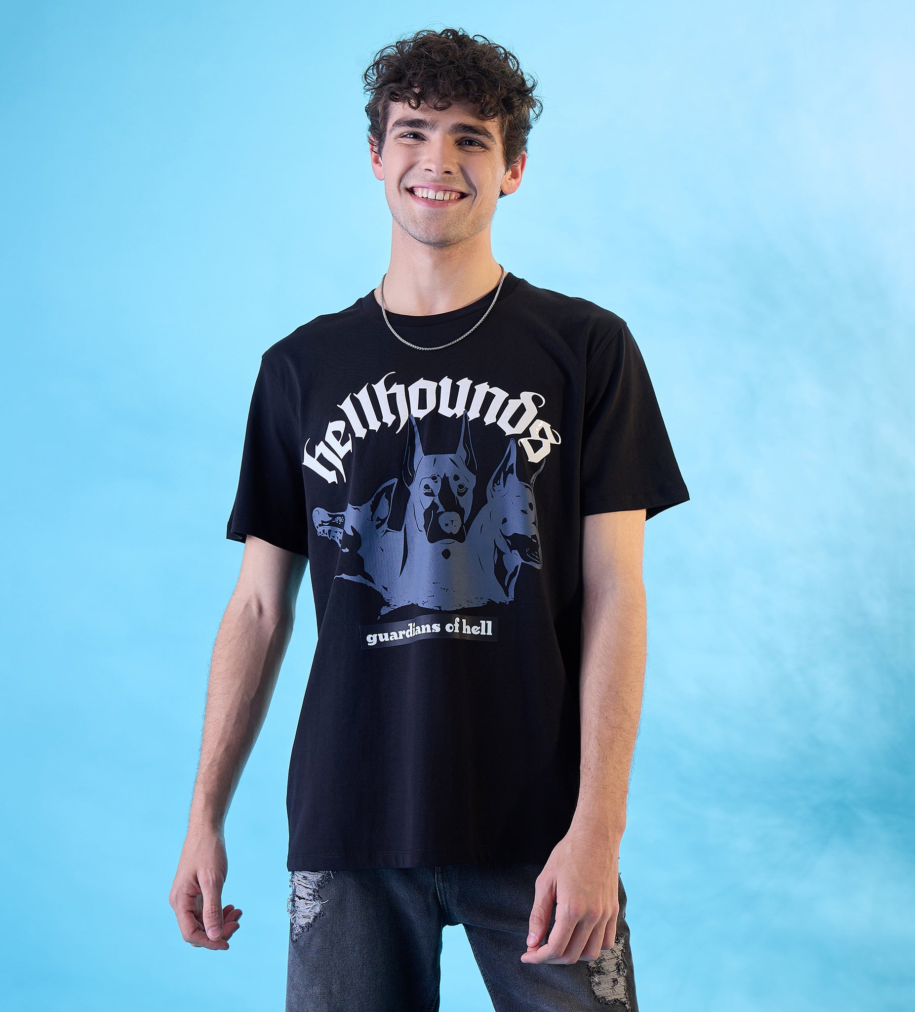 Black Shadow Hounds Print T-shirt For Men