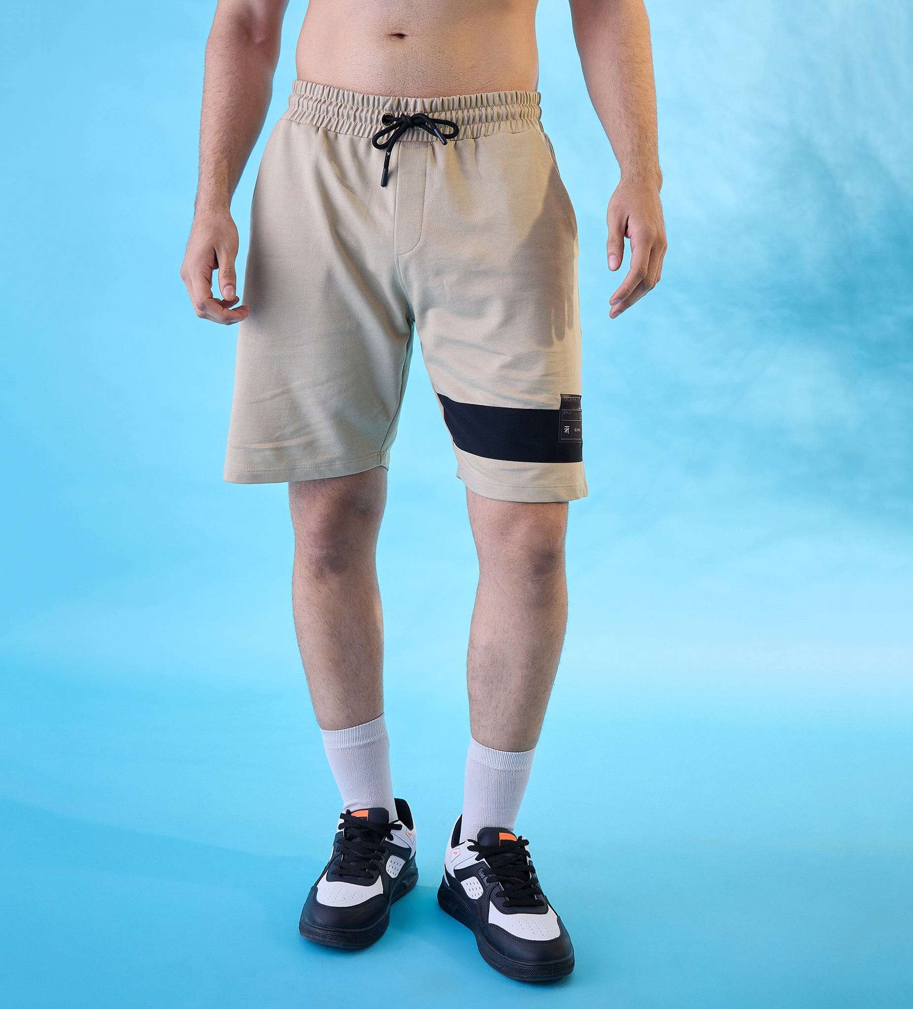 Beige Bold Stripe Shorts For Men