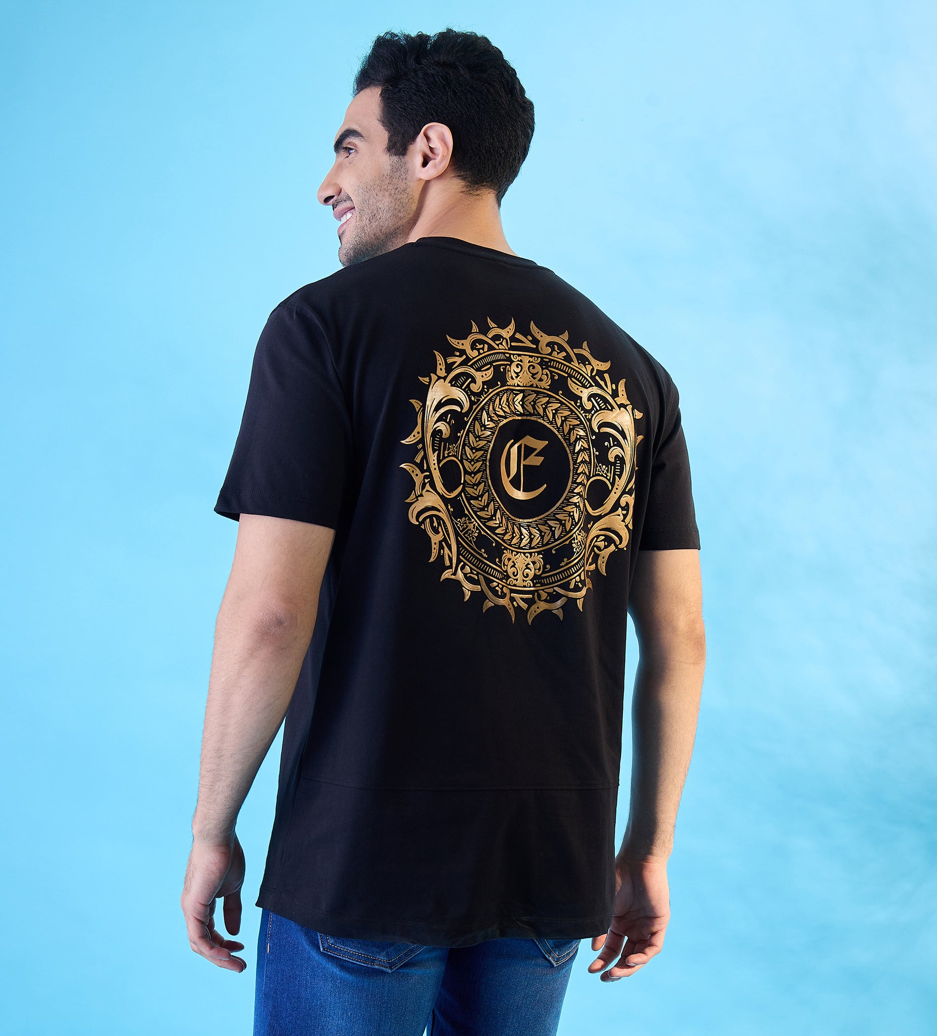 Black Gilded Essence Oversized T-shirt For Men