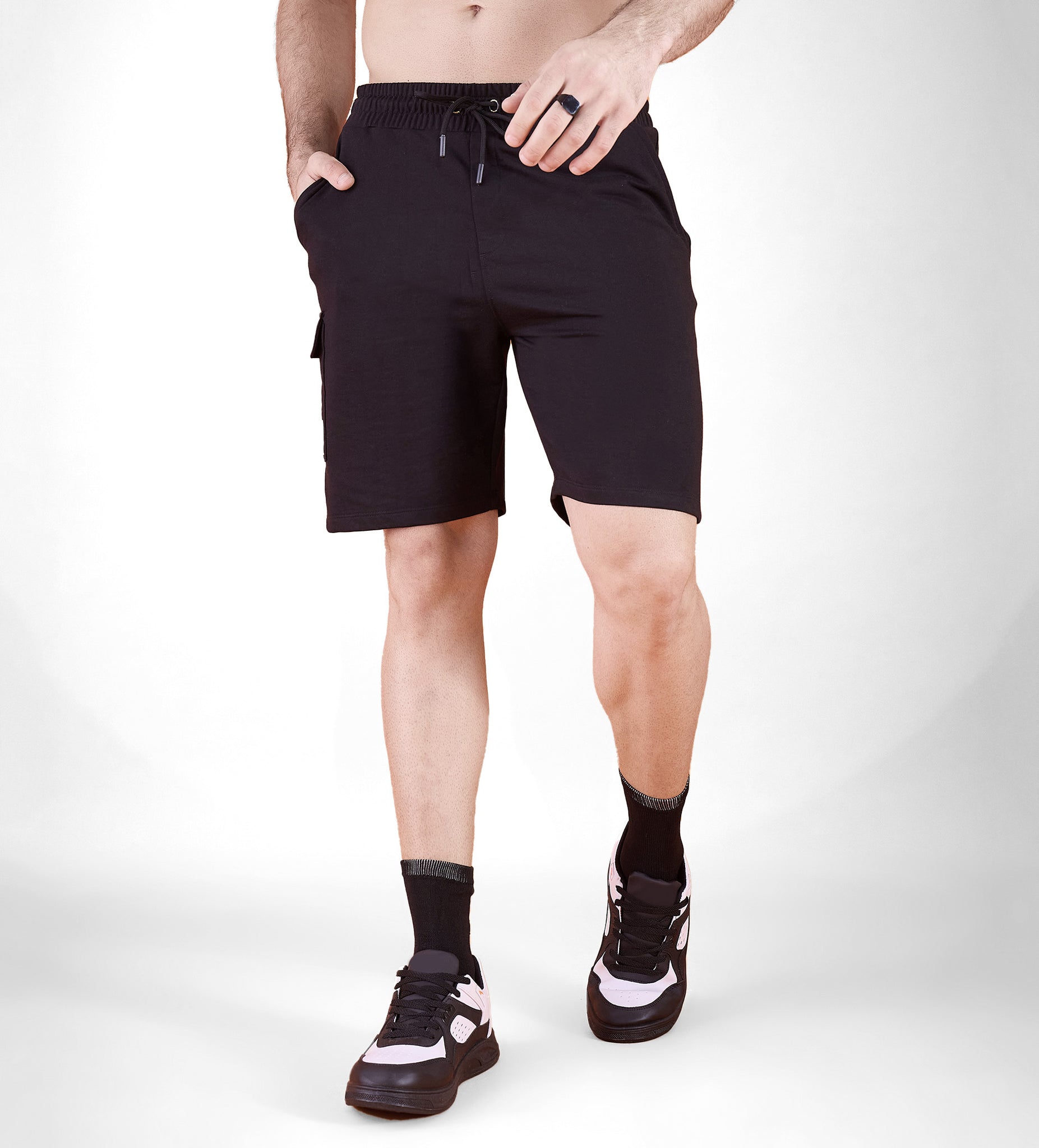 Black Bold Emblem Shorts For Men