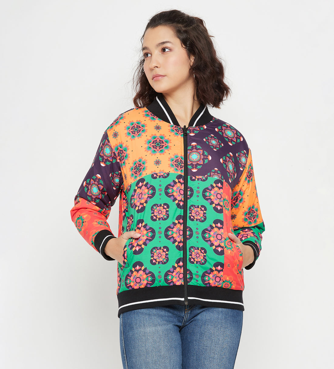Multicolor Printed Reversible Jacket for Women - EDRIO