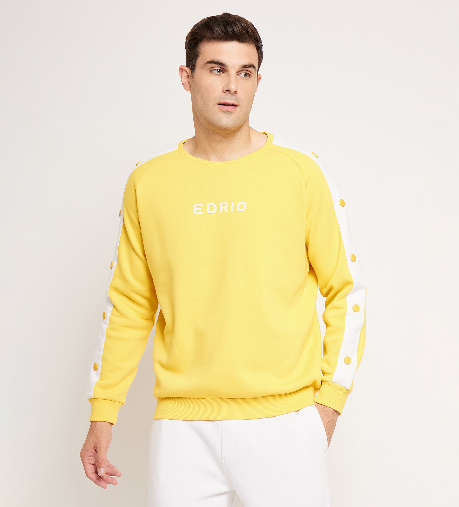 Radiant Yellow Sweatshirt with Snap Button Sleeve Accents