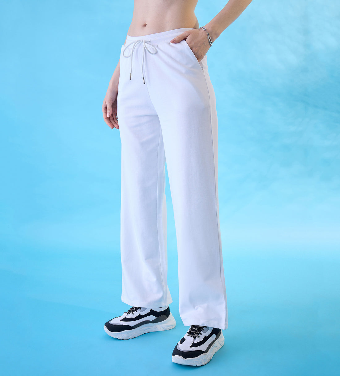 White Basic Wide Leg Trouser For Women - EDRIO