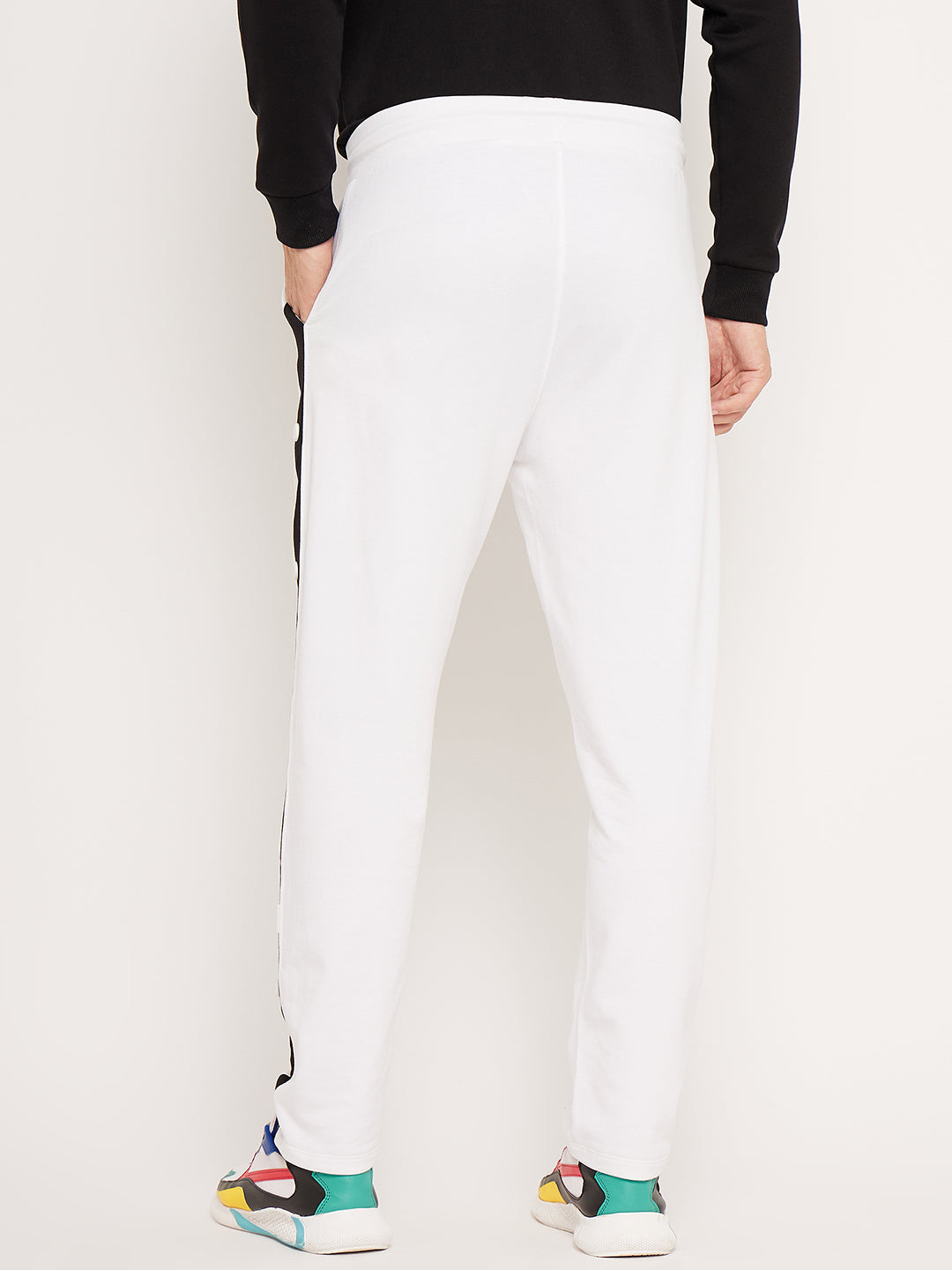 White Side Stripe Track Pants with Snap Buttons