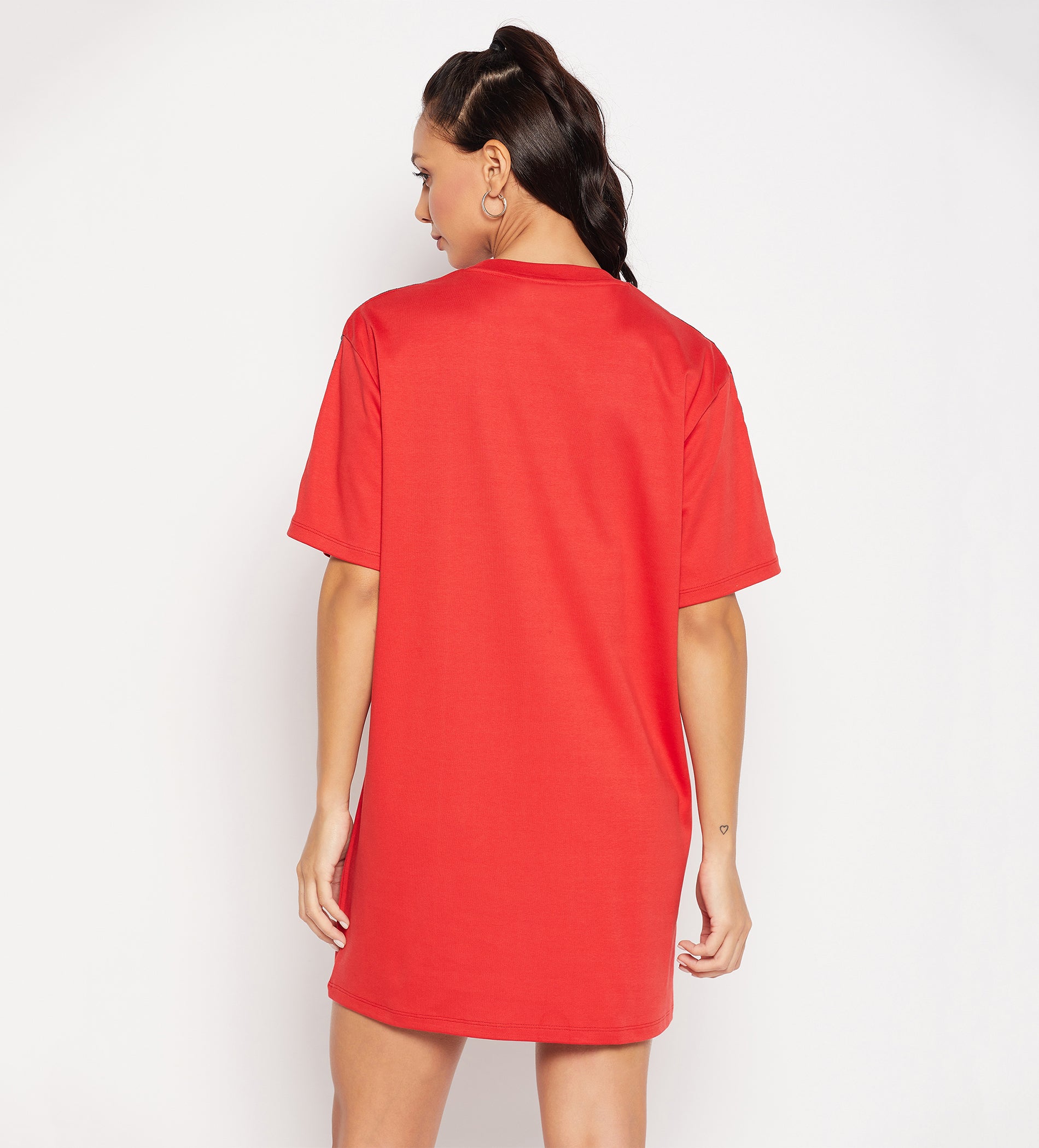 Red Eyelets Lace-Up Relaxed Dress