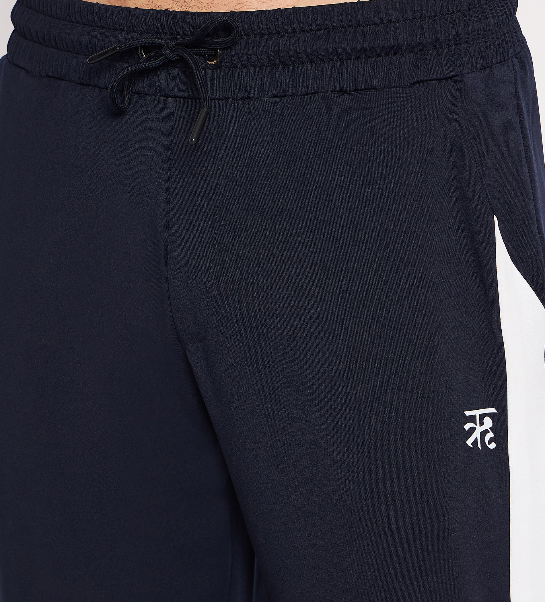 Navy Straight Fit Track Pants with White Side Panels