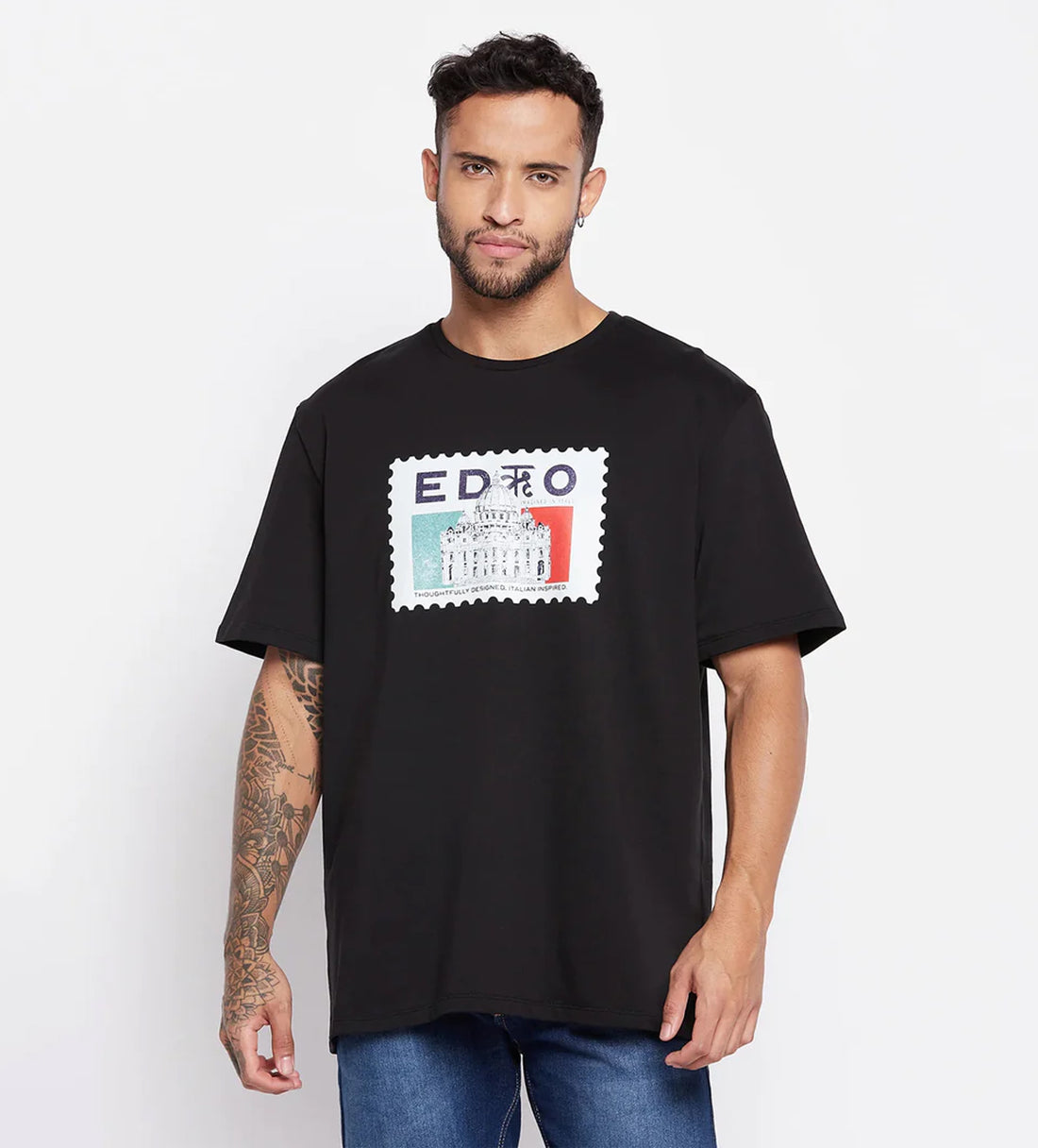 Printed Black Oversized T-Shirt for Men - EDRIO