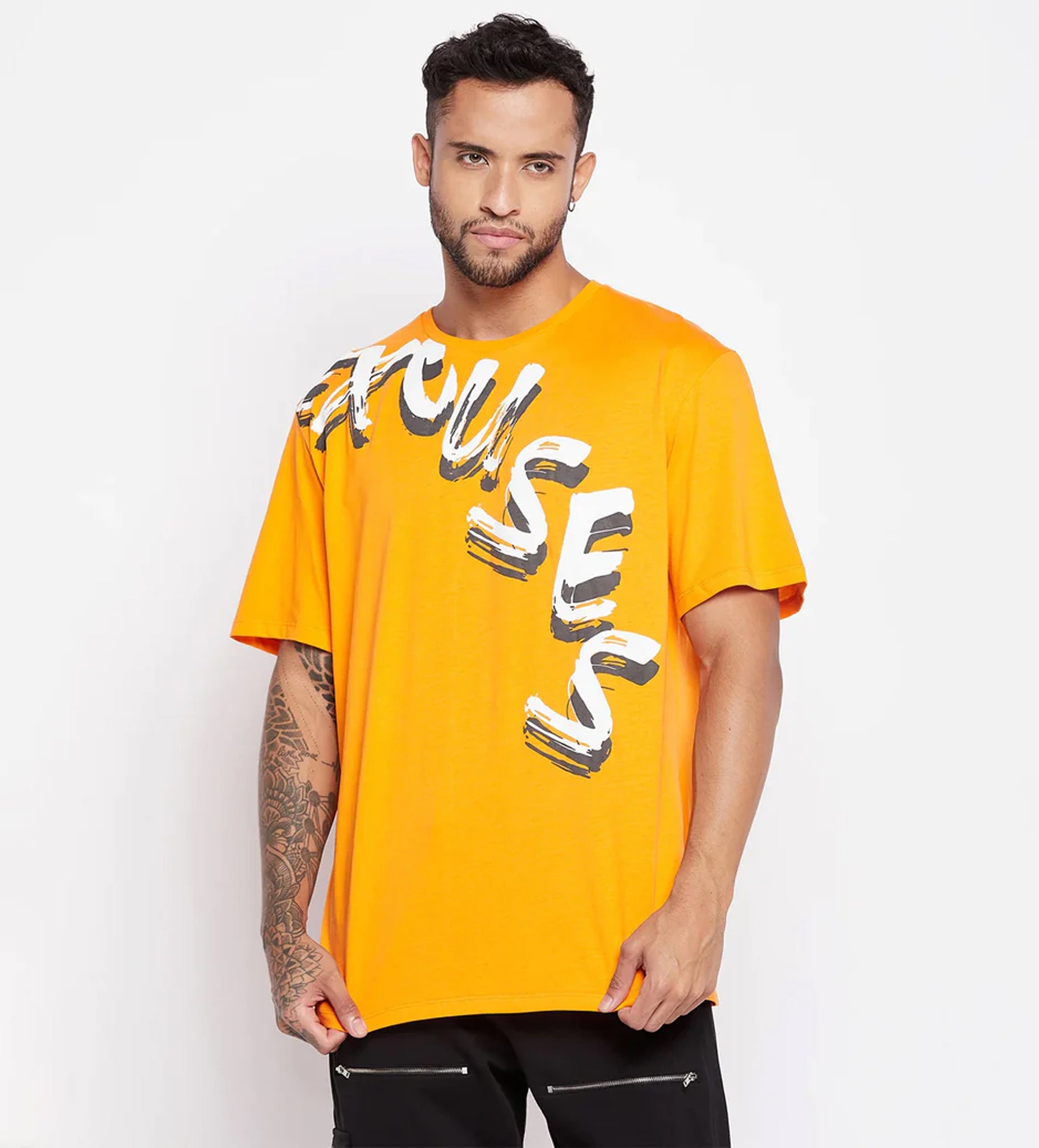 Yellow Autumn Glory Excuses Oversized T-Shirt for Men