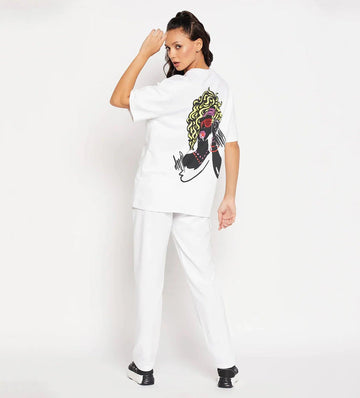 Co-ords Co-Ords White Oversized Printed Co-Ord Set for Women