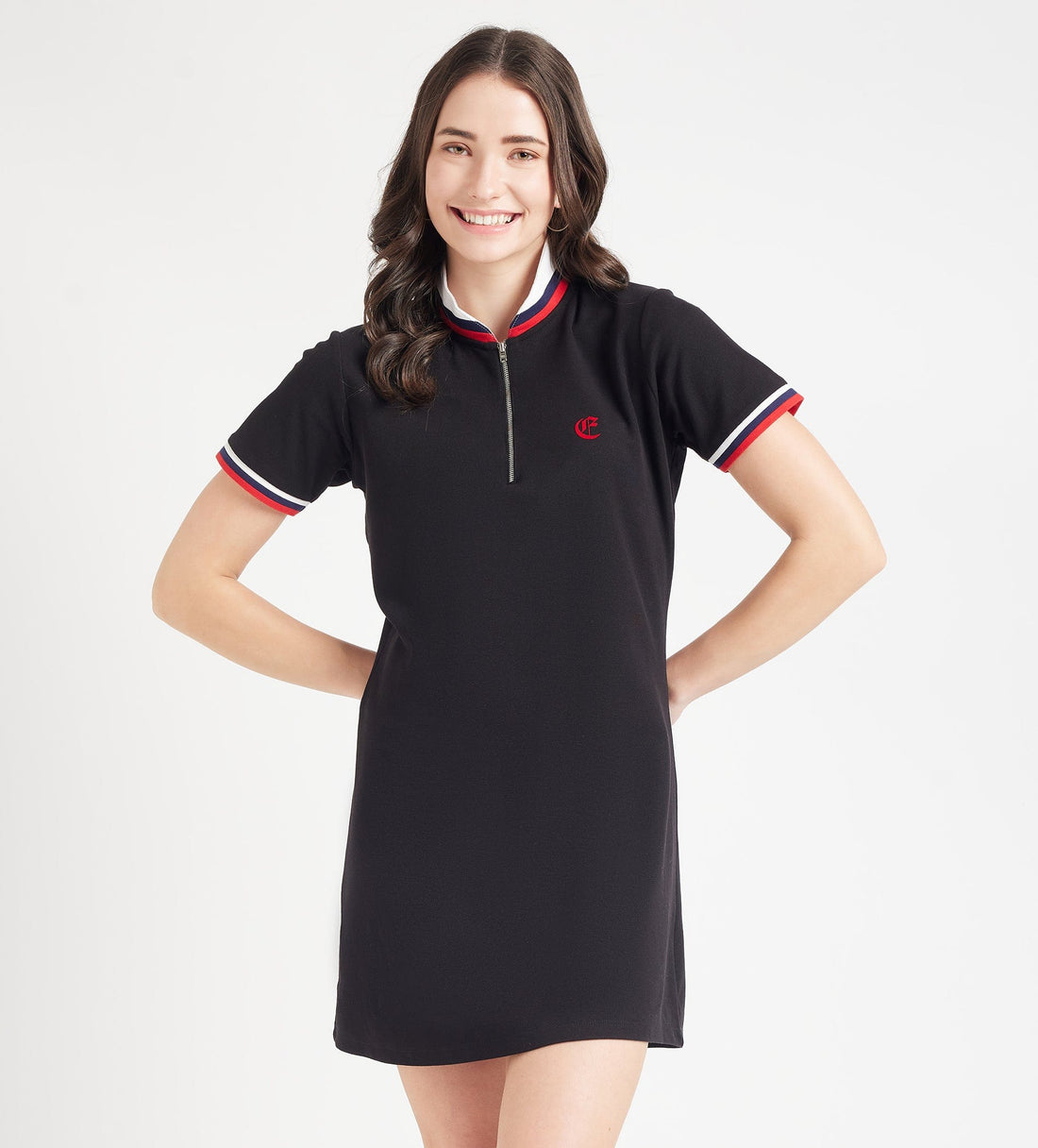 Dresses T Dress Flat Knit Zipper Polo Dress