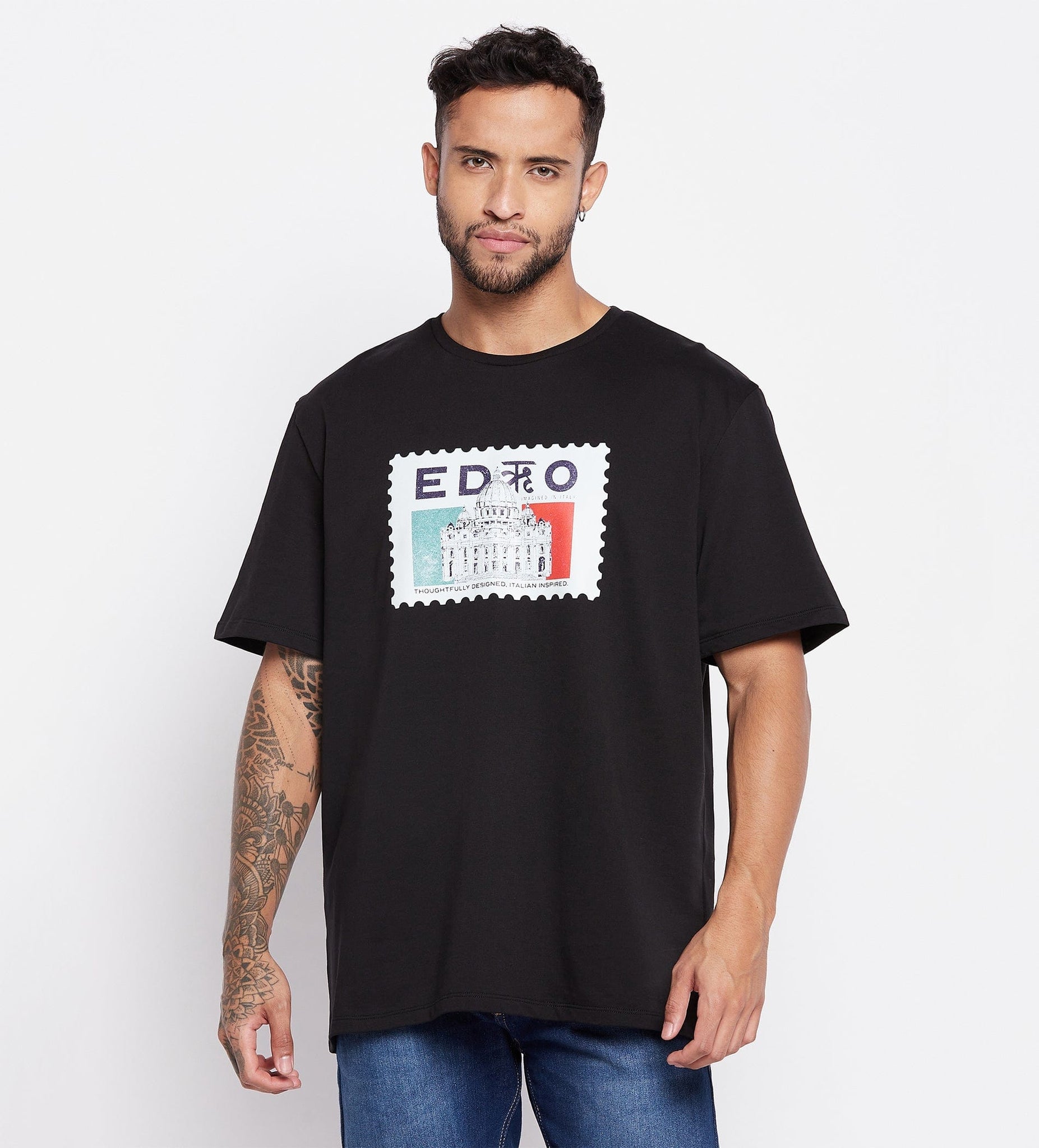 Edrio India T-Shirt Black Stamps Oversized T-Shirt