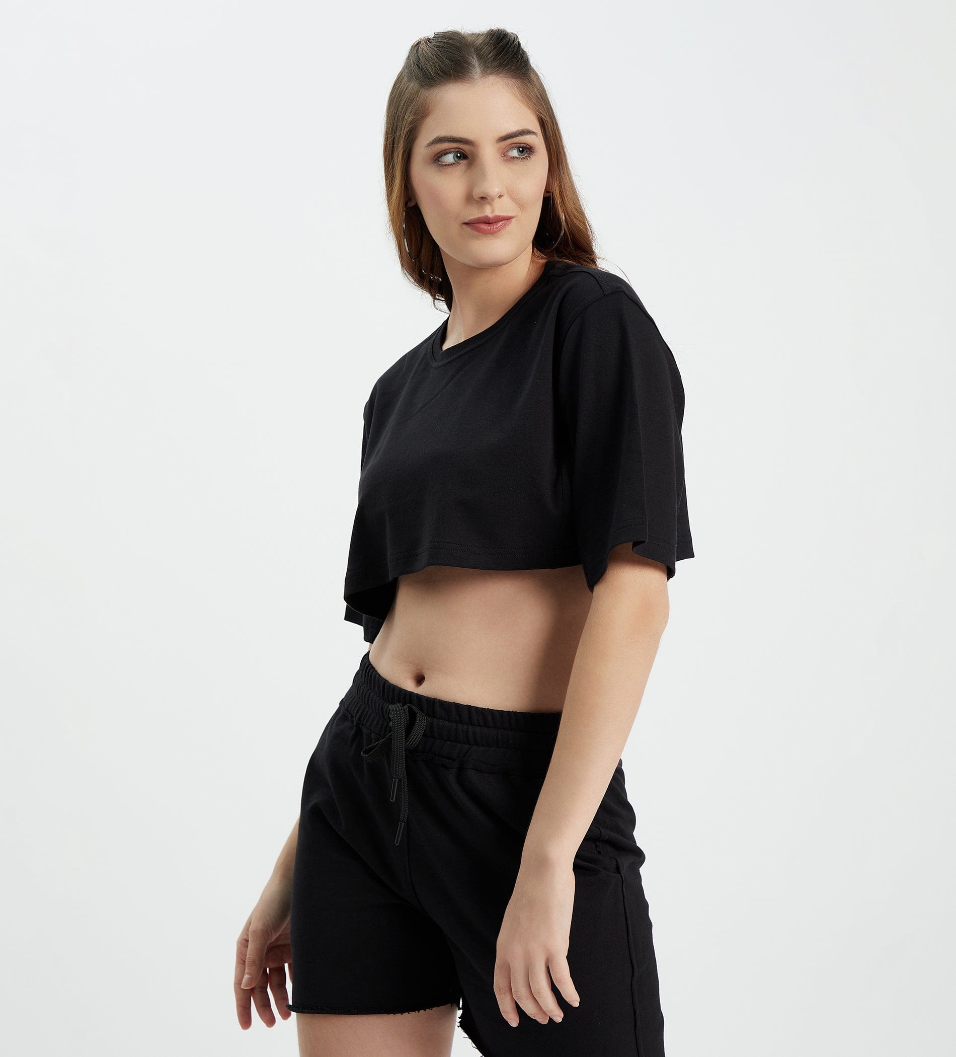 Edrio India T-Shirt Women Black Crop Top With Self Cut & Sew