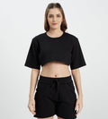 Edrio India T-Shirt Women Black Crop Top With Self Cut & Sew