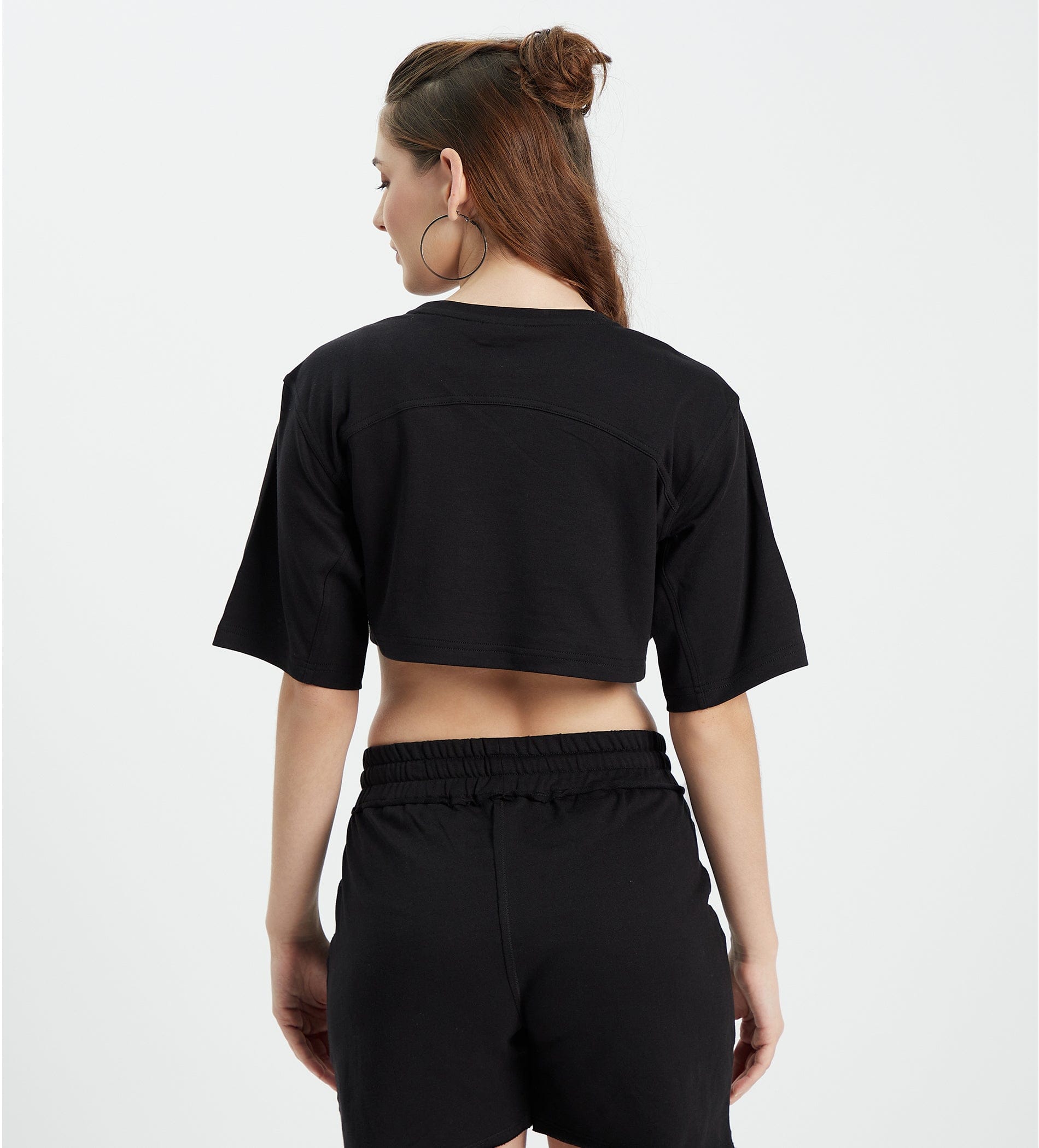 Edrio India T-Shirt Women Black Crop Top With Self Cut & Sew