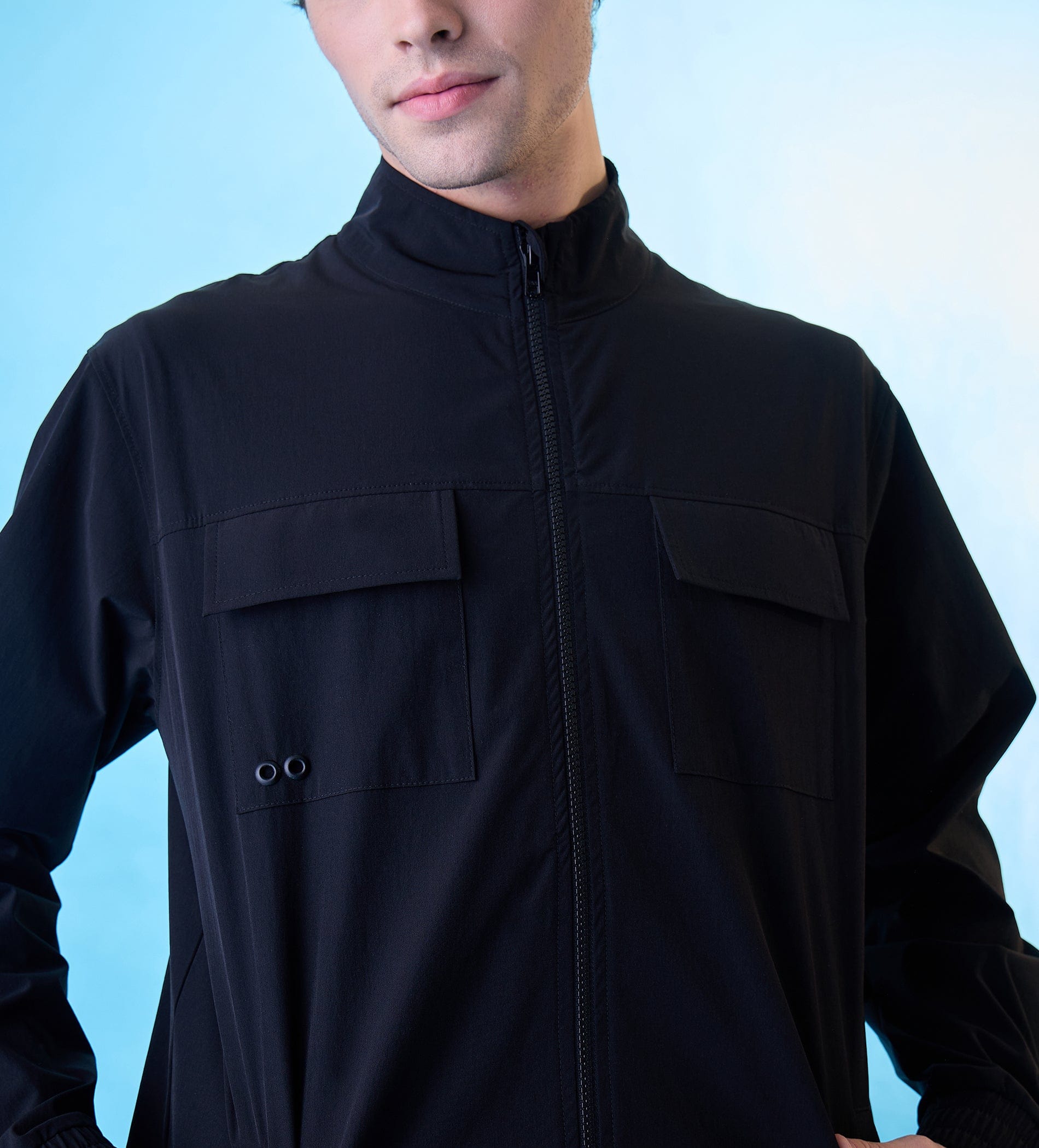 Jackets Jacket Black Eyelet Utility Jacket For Men