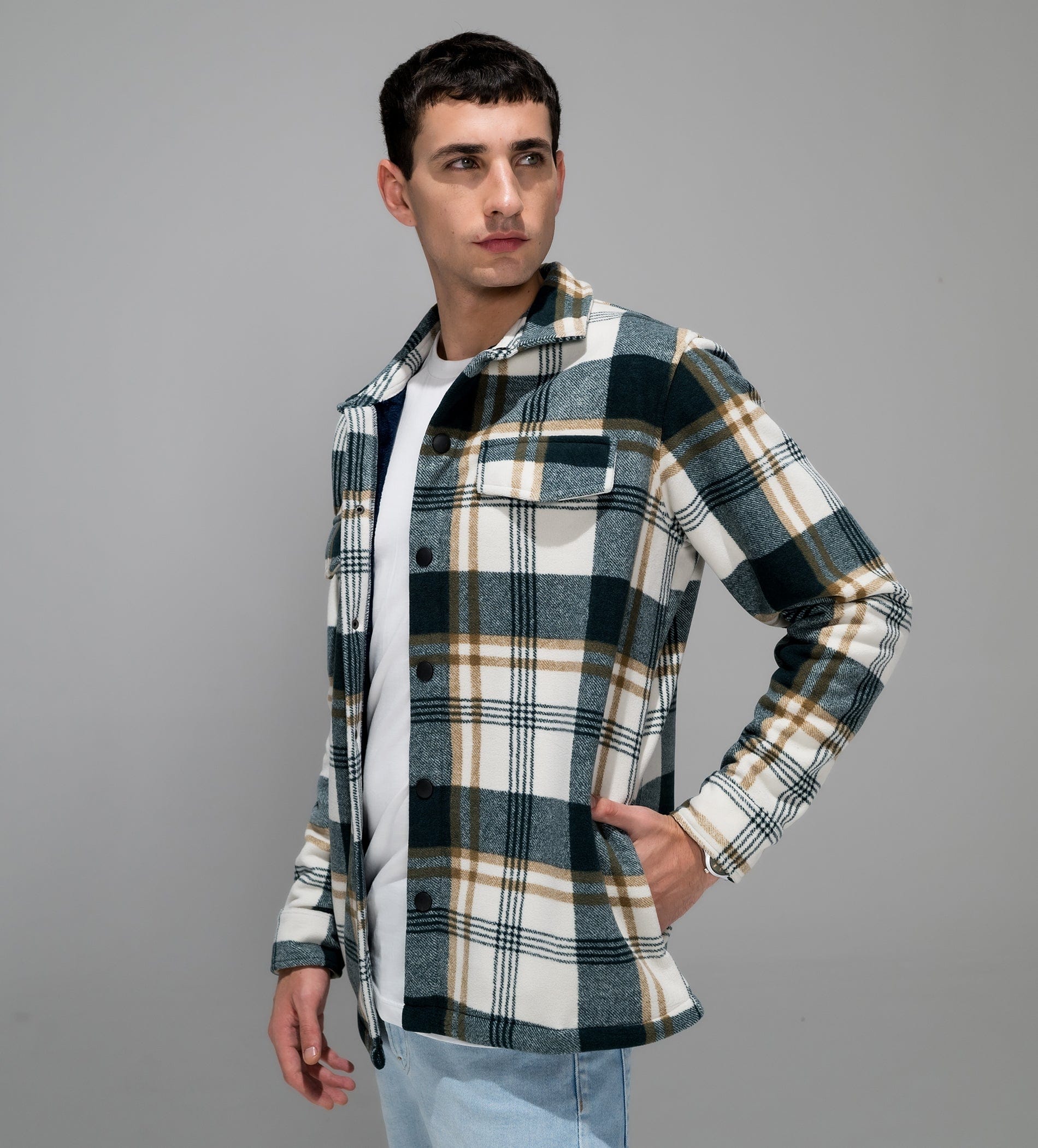 Jackets Shacket Fur-Layered Check Comfort shacket