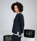 Sweatshirts Hoodies & Sweatshirts Black Grid waffle polo collar top