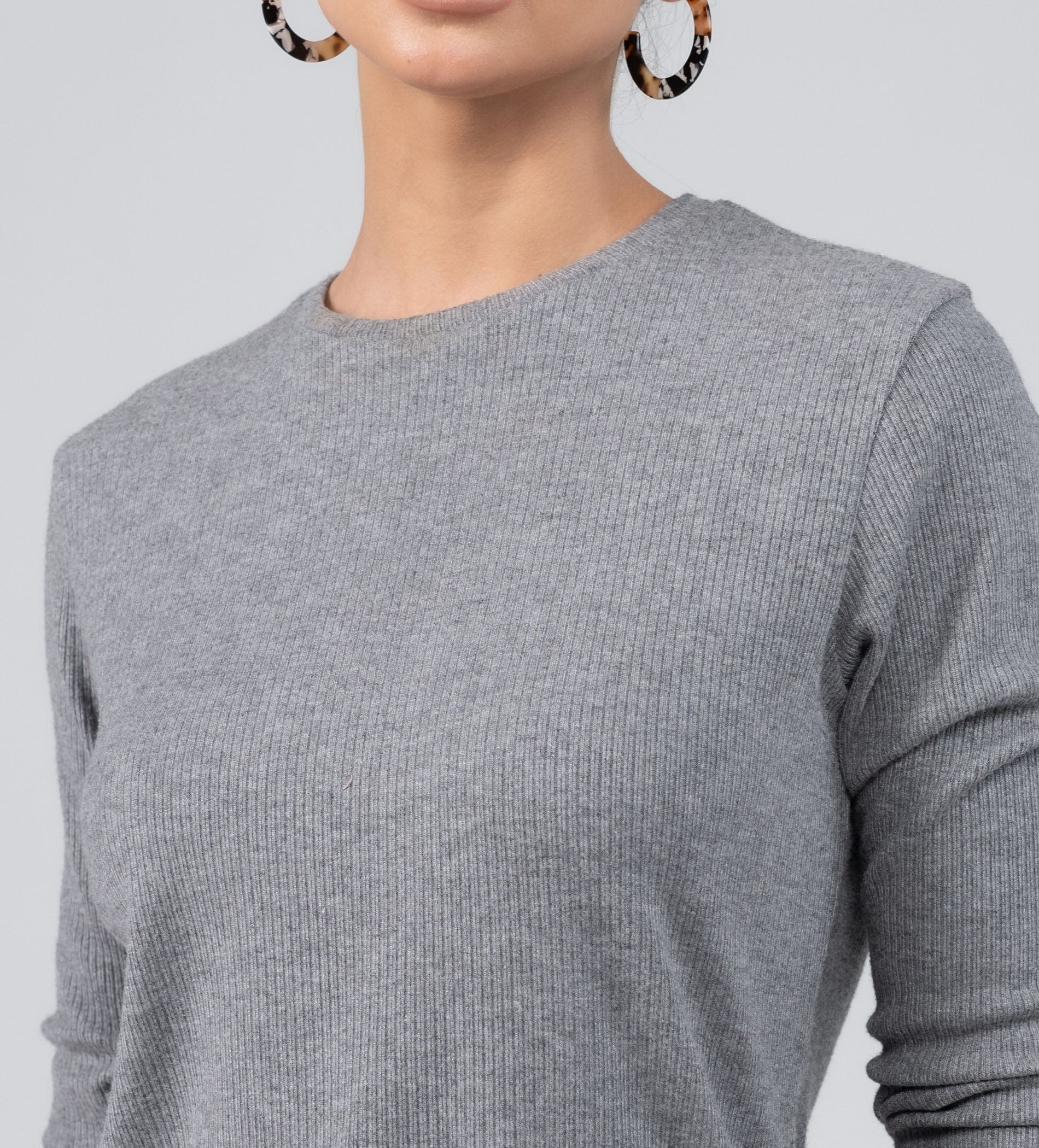 Sweatshirts Hoodies & Sweatshirts Versatile Rib Knit grey Top