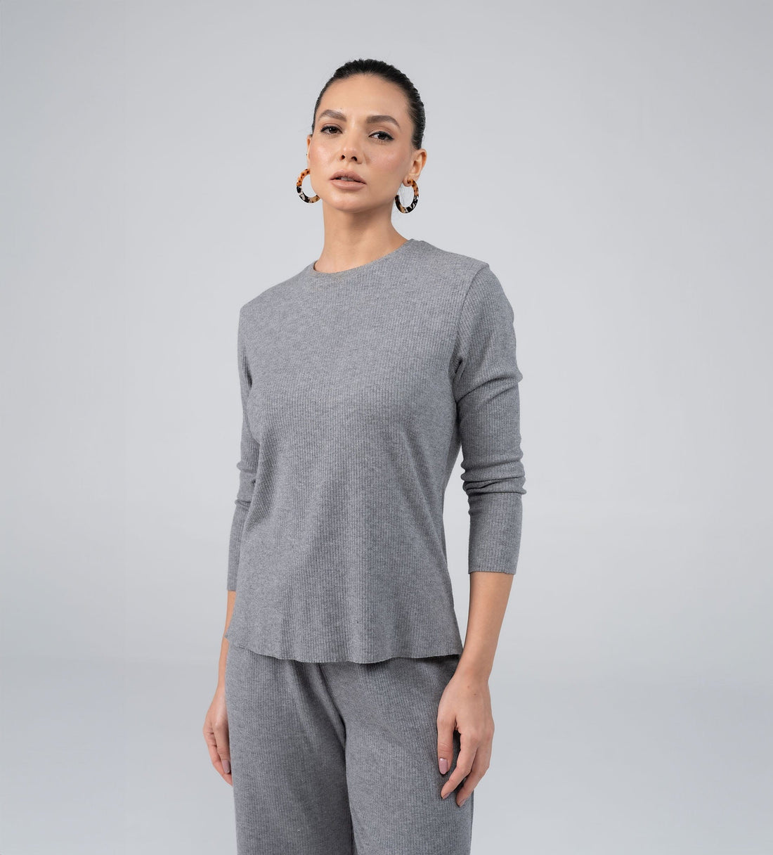 Sweatshirts Hoodies & Sweatshirts Versatile Rib Knit grey Top