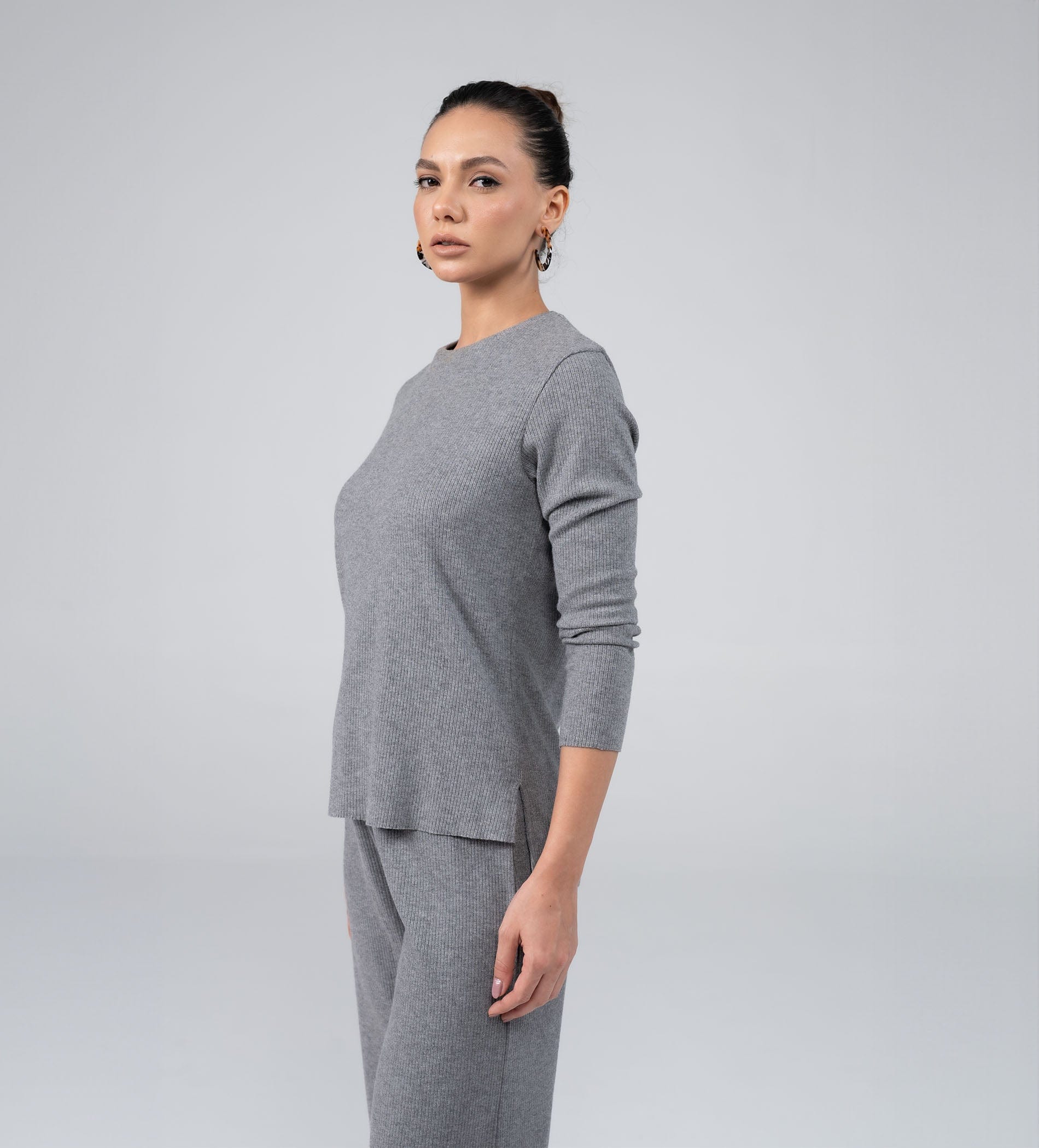 Sweatshirts Hoodies & Sweatshirts Versatile Rib Knit grey Top