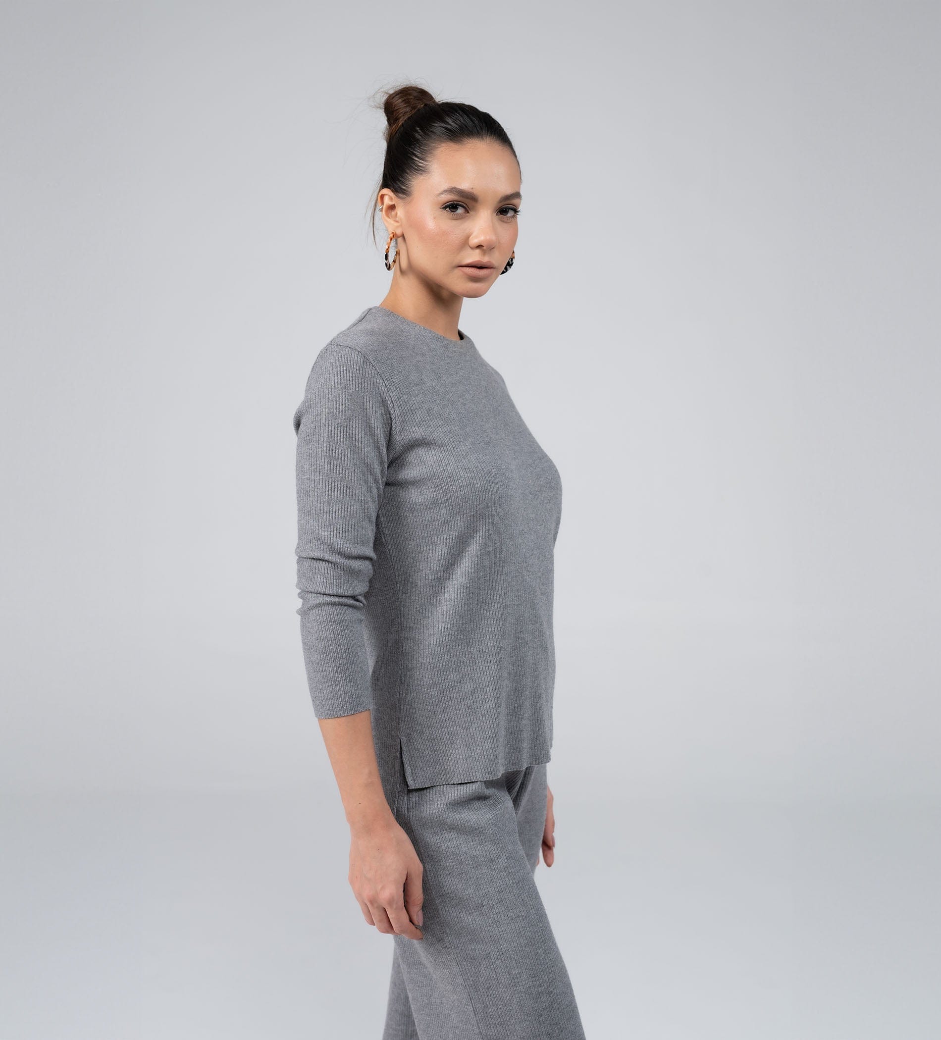 Sweatshirts Hoodies & Sweatshirts Versatile Rib Knit grey Top