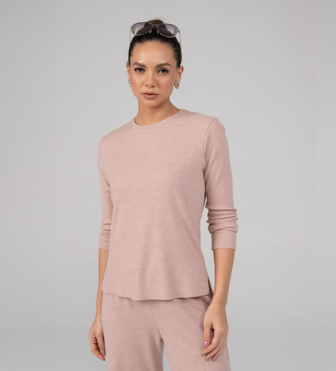 Sweatshirts Hoodies & Sweatshirts Versatile Rib Knit pink Top