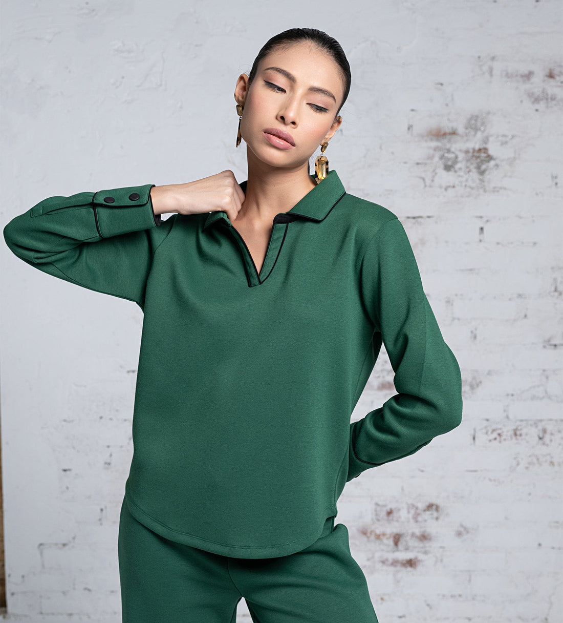 Sweatshirts POLO TOP Luxurious emerald green Scuba Top