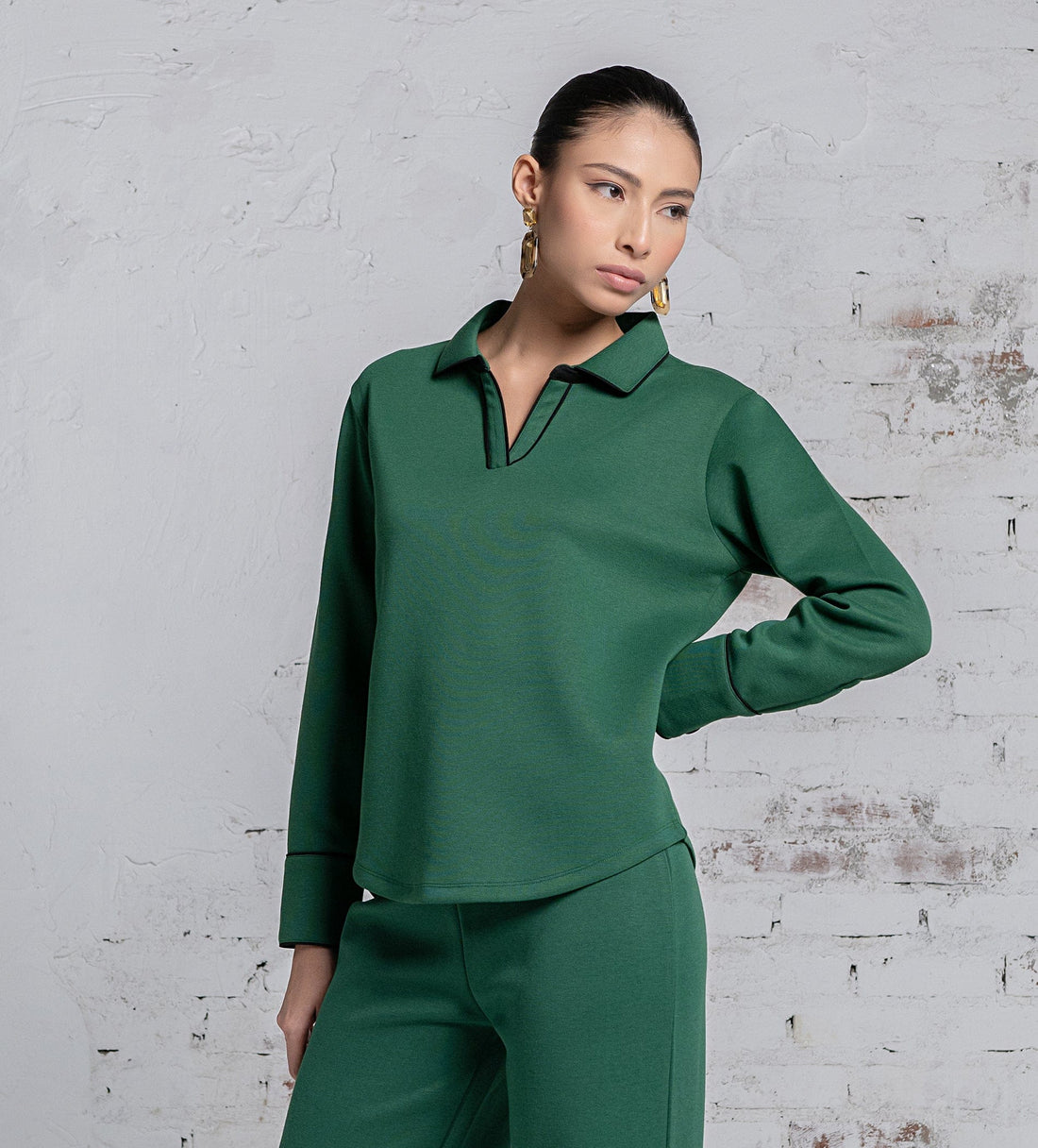 Sweatshirts POLO TOP Luxurious emerald green Scuba Top