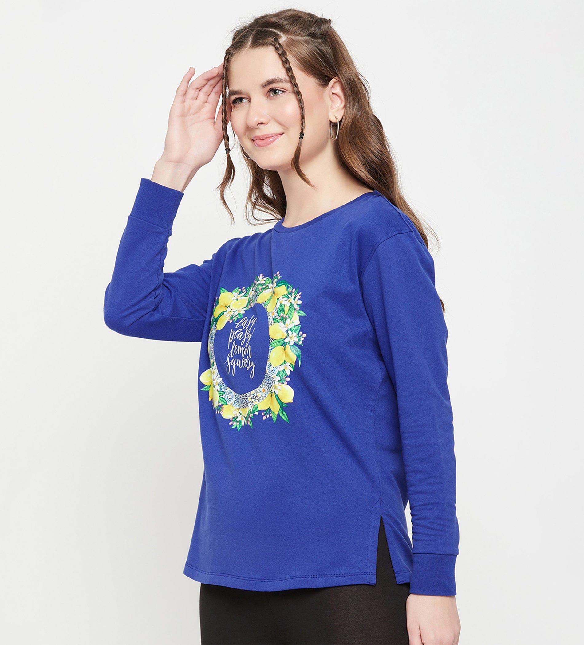 Sweatshirts Printed Sweatshirts Blue Italian Lemons Sweatshirt for Women