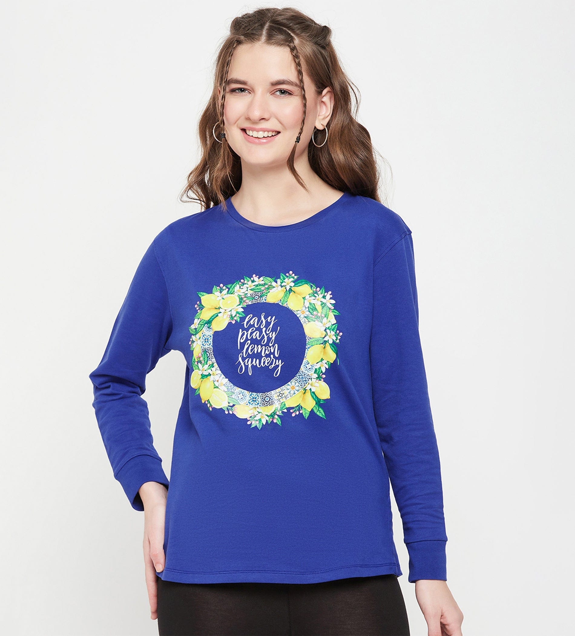 Sweatshirts Printed Sweatshirts Blue Italian Lemons Sweatshirt for Women