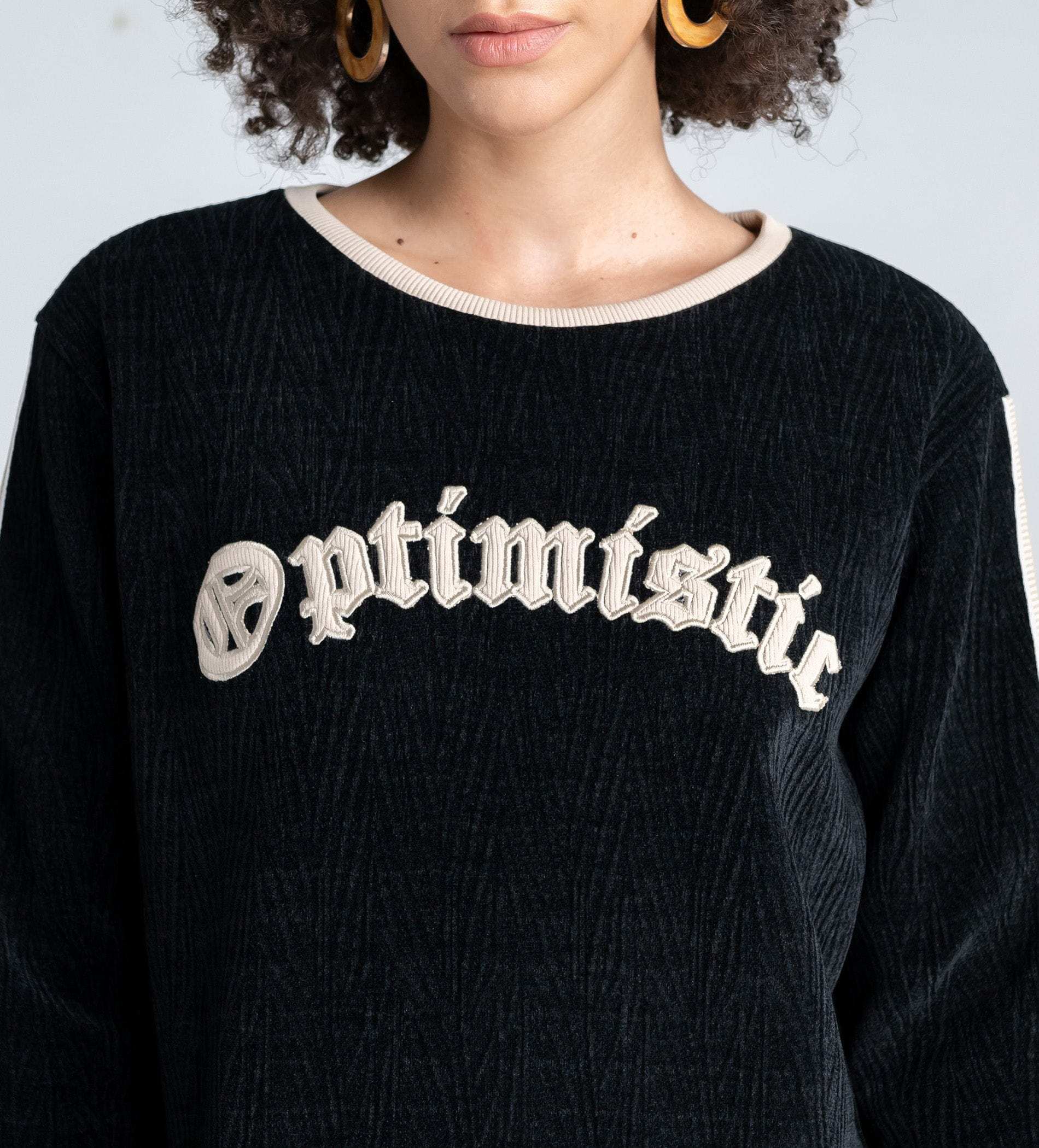 Sweatshirts Solid Sweatshirts BLACK OPTIMISTIC EMBROIDED SWEATSHIRT