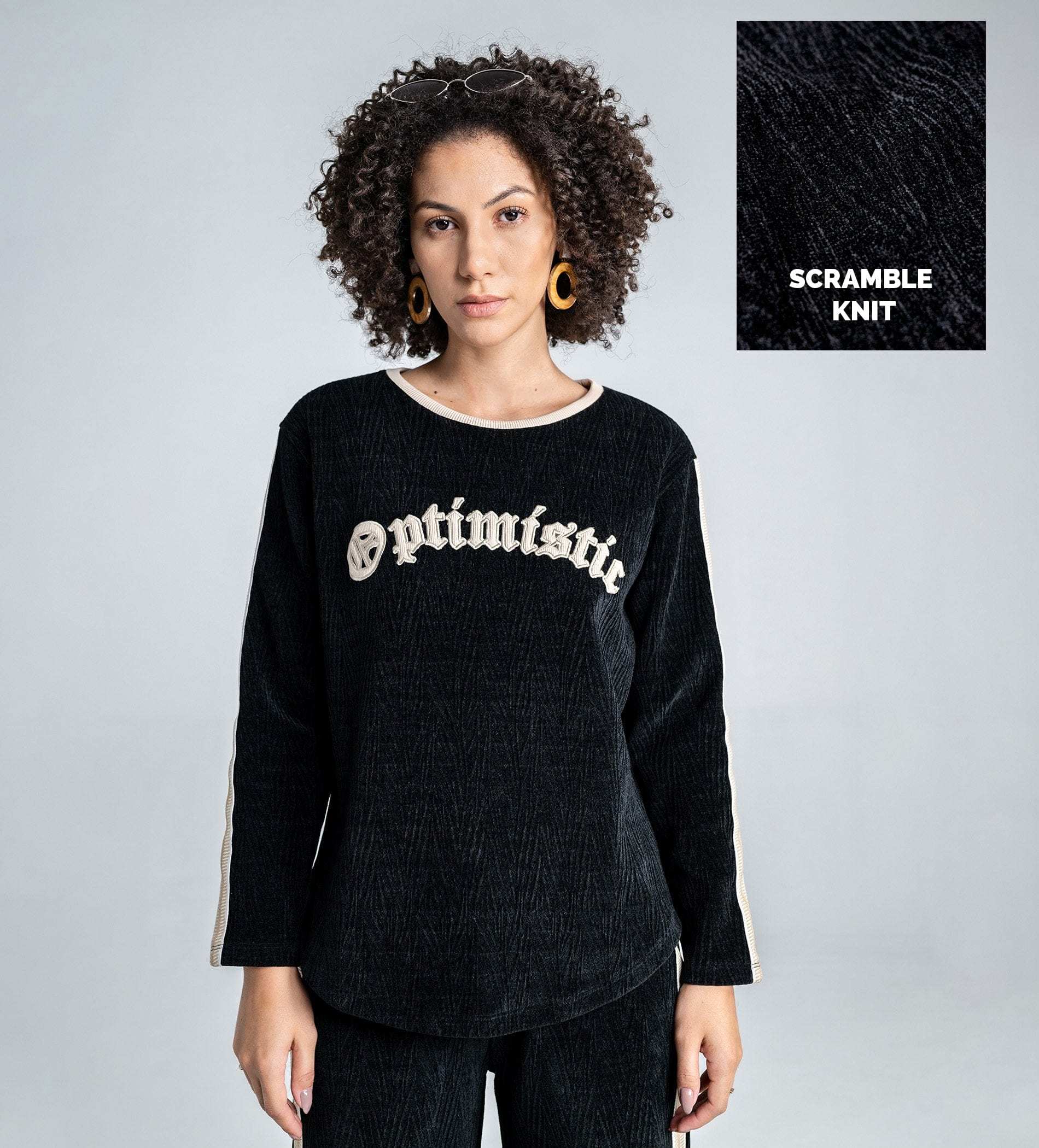 Sweatshirts Solid Sweatshirts BLACK OPTIMISTIC EMBROIDED SWEATSHIRT