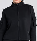 Sweatshirts Solid Sweatshirts Chic Black Cargo-Detail Sweatshirt