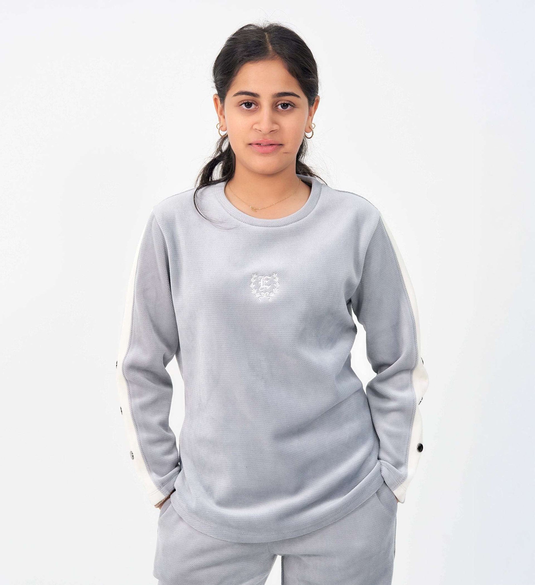 Sweatshirts Solid Sweatshirts LUXURY GREY EMBROIDED SWEATSHIRT