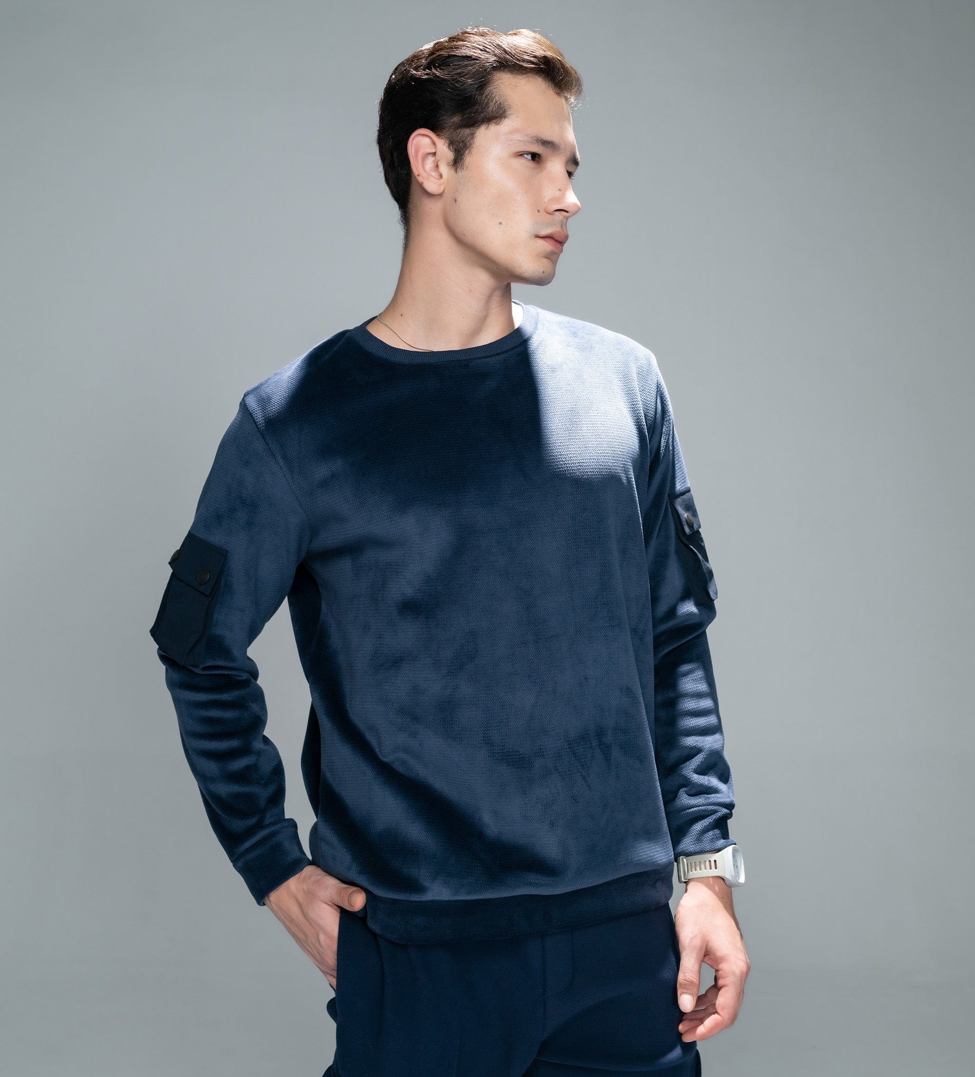 Sweatshirts Solid Sweatshirts Navy Utility Luxe Sweatshirt